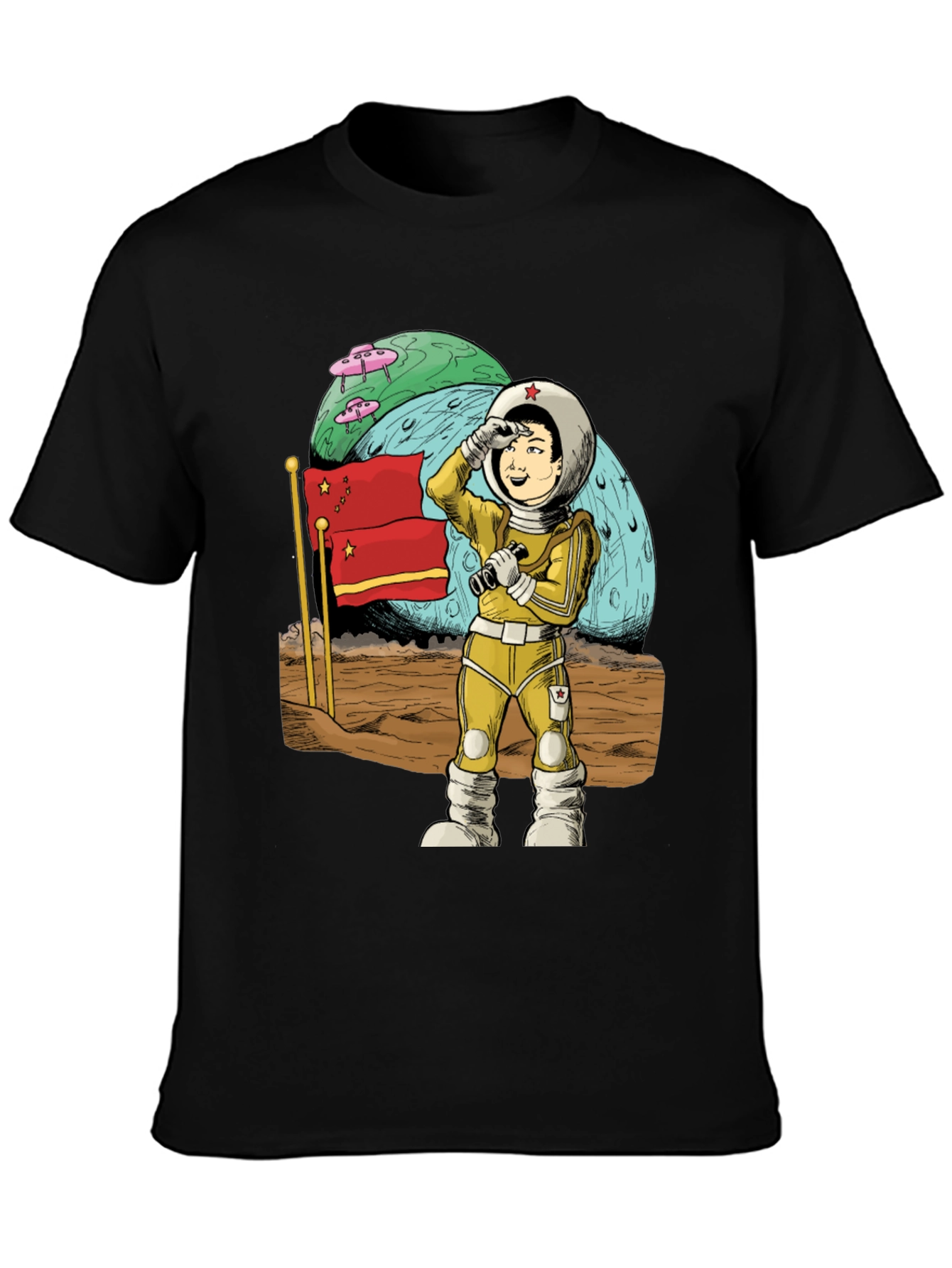Astronaut in Space Black T-Shirt