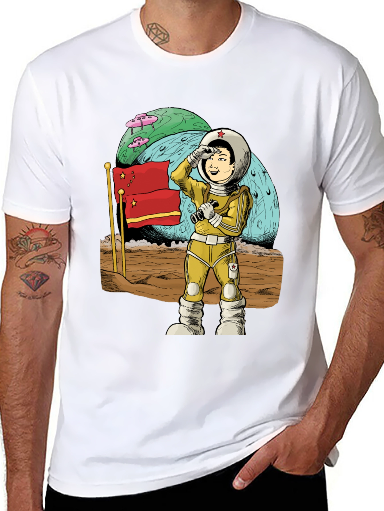 Astronaut in Space Black T-Shirt