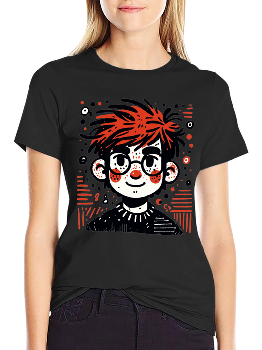 Cartoon Boy Graphic Tee - Black T-Shirt