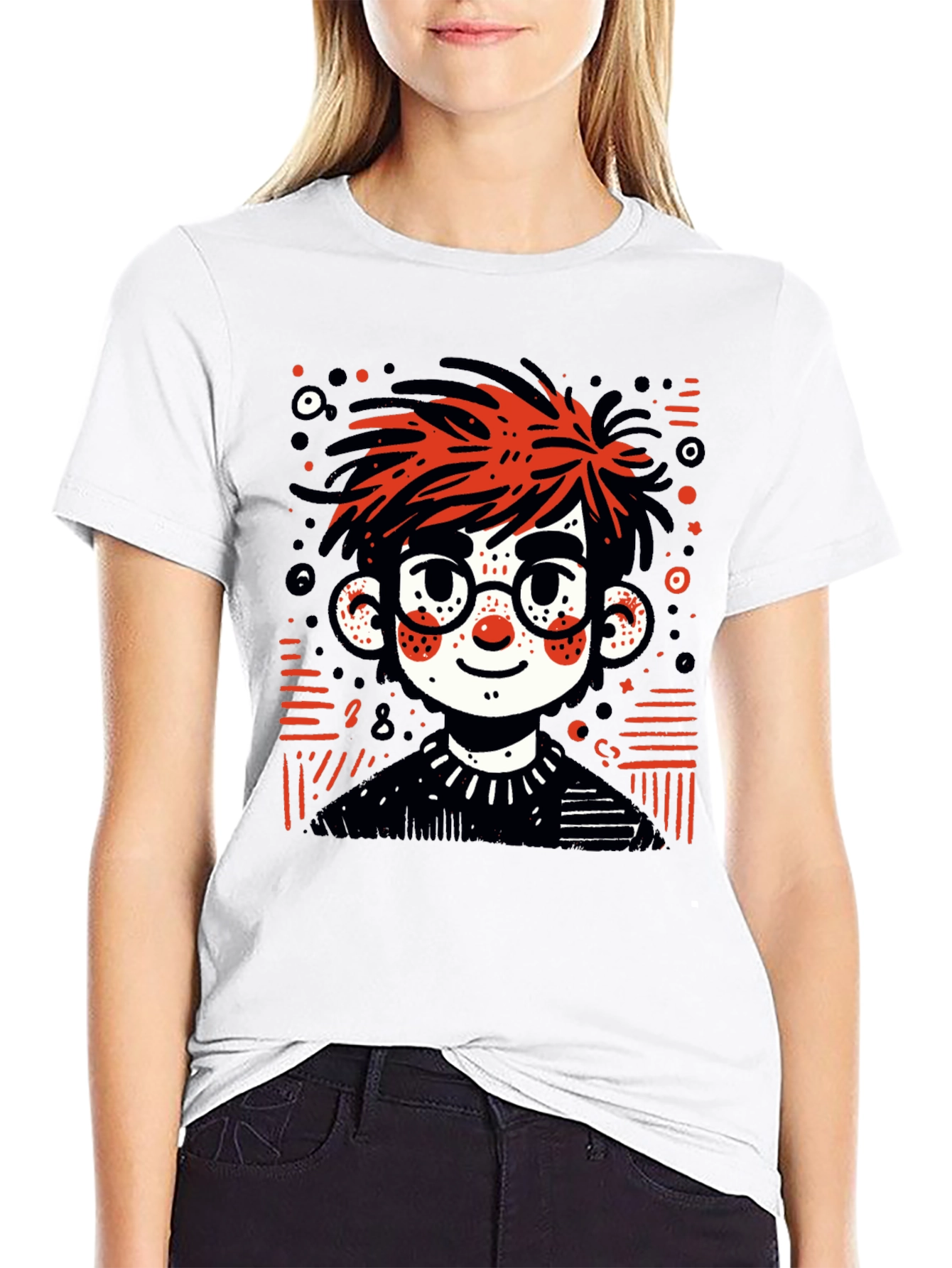 Cartoon Boy Graphic Tee - Black T-Shirt
