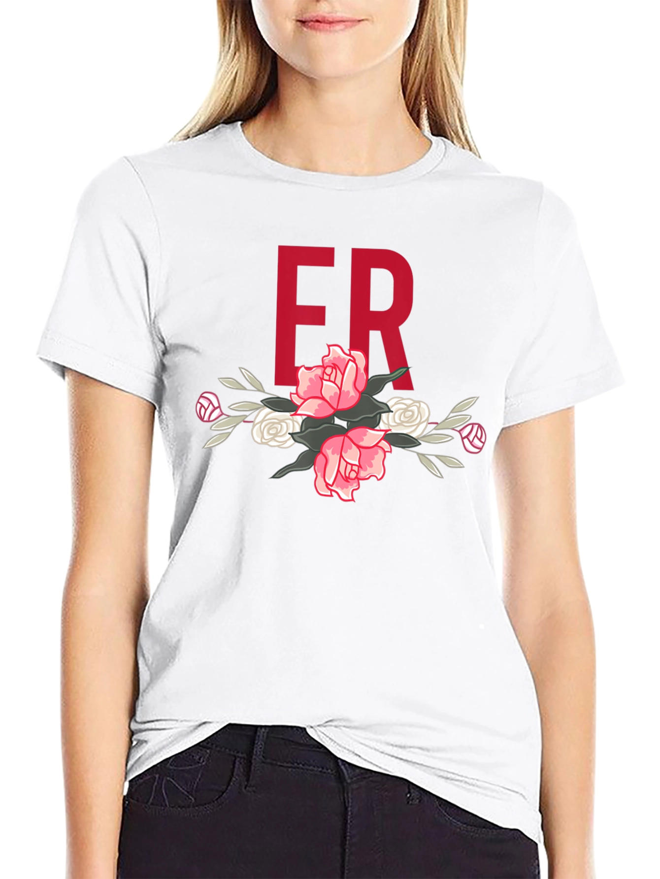 Floral ER Initial T-Shirt - Stylish Black Tee