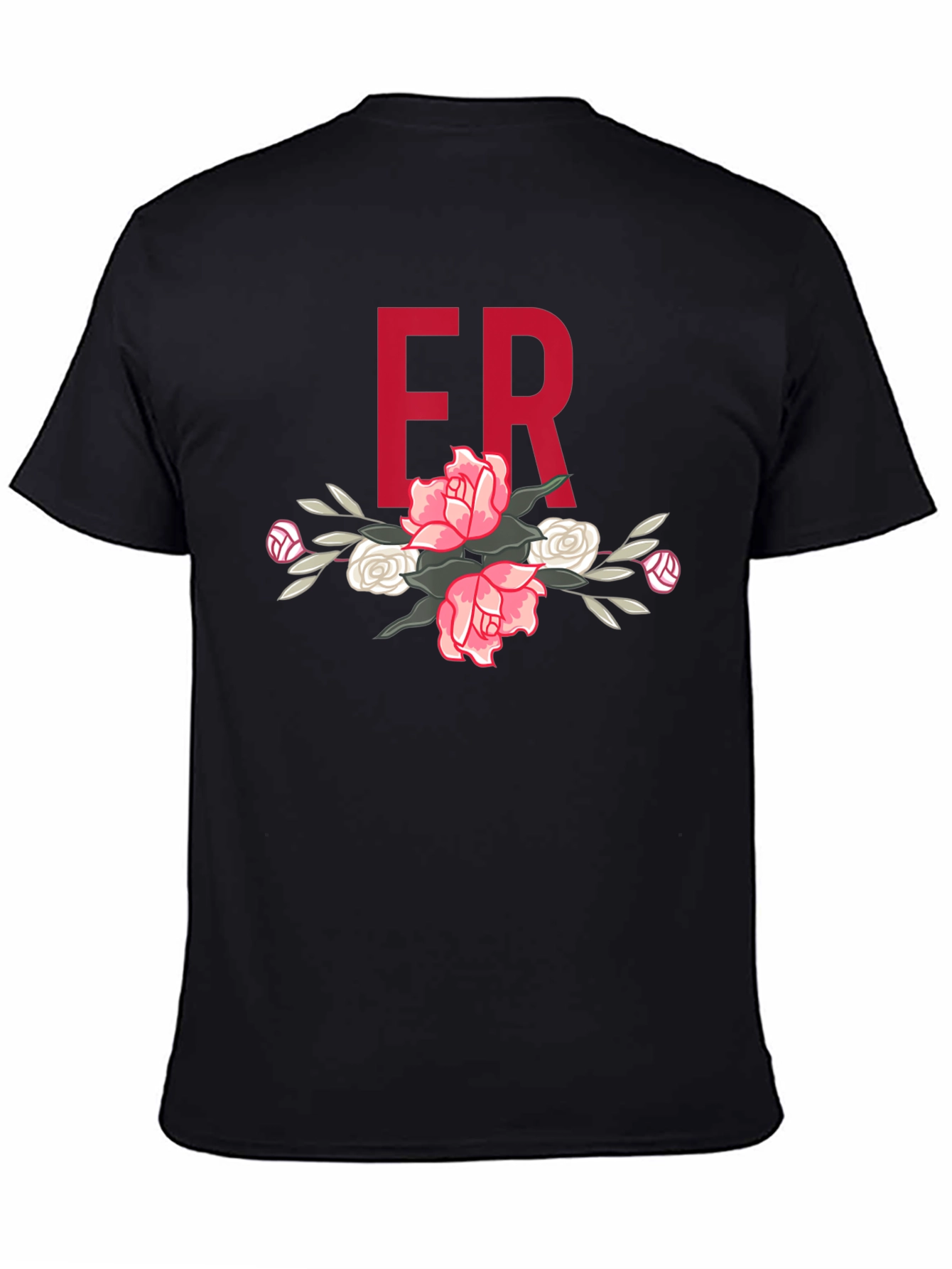 Floral ER Initial T-Shirt - Stylish Black Tee