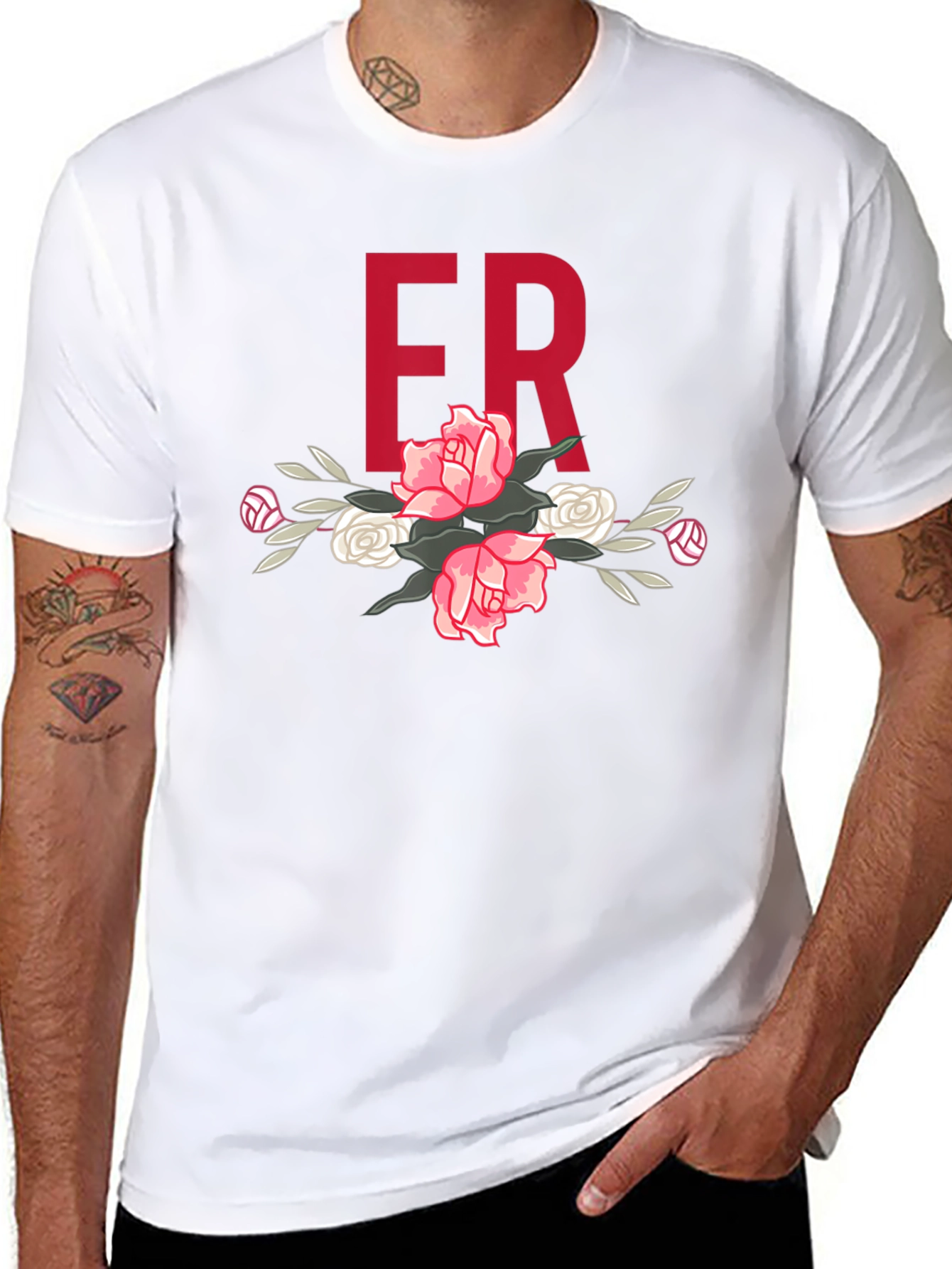 Floral ER Initial T-Shirt - Stylish Black Tee