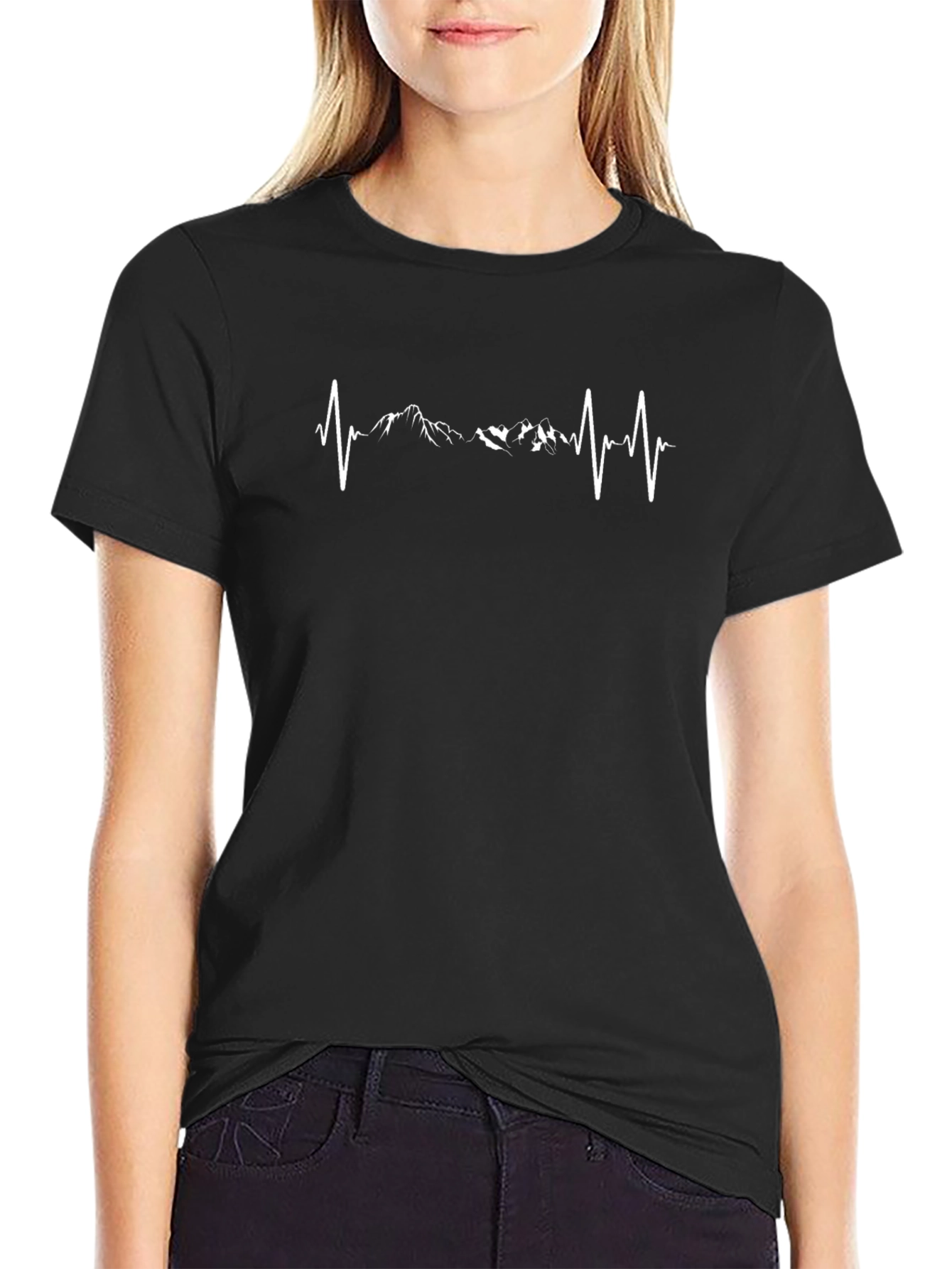 Mountain Heartbeat Graphic Tee - Black Cotton T-Shirt