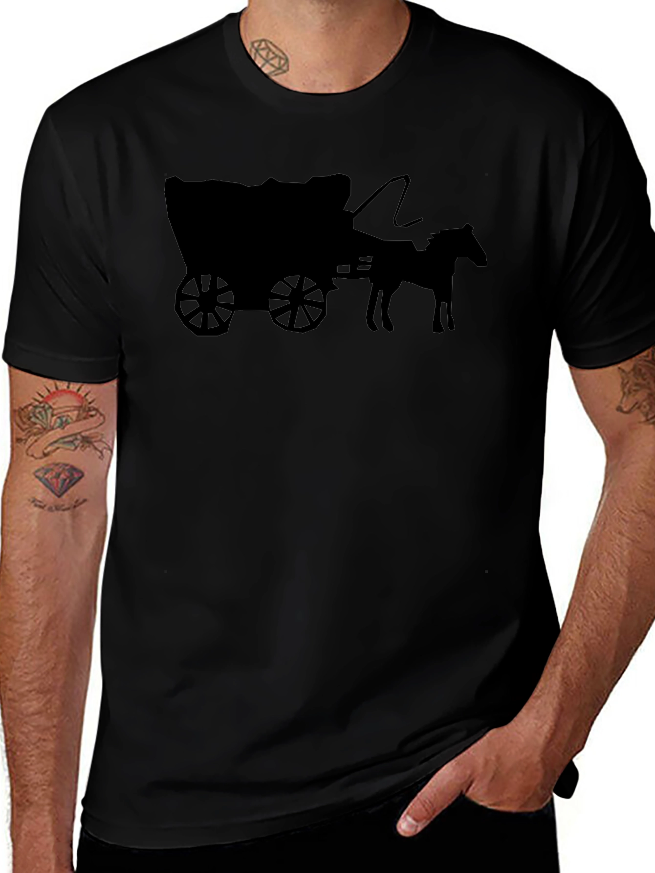 Wagon Wheel Graphic Tee - Black Cotton Blend T-Shirt