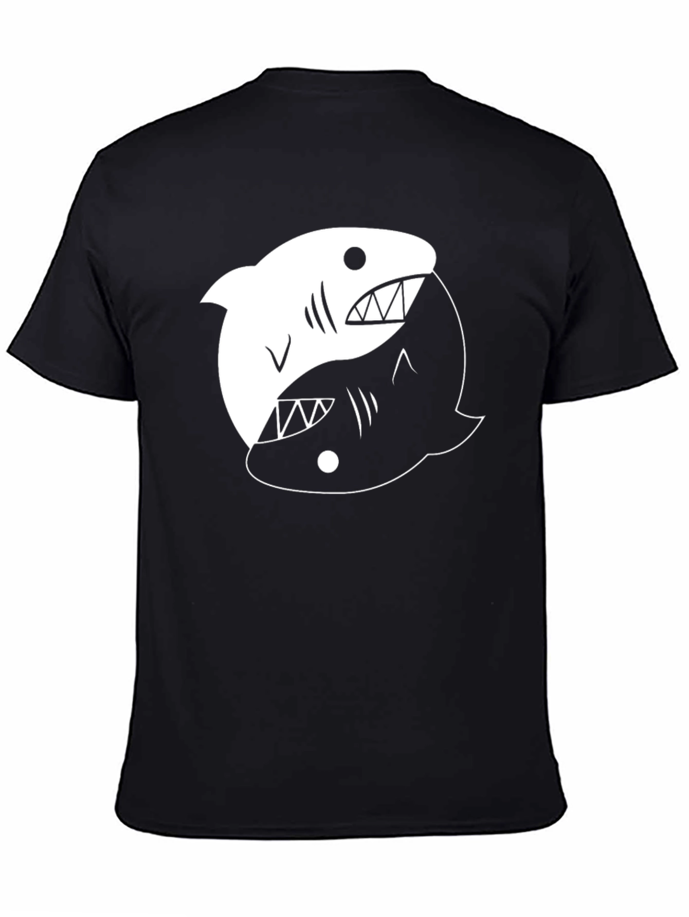 Yin Yang Shark Graphic Tee - Black Cotton T-Shirt