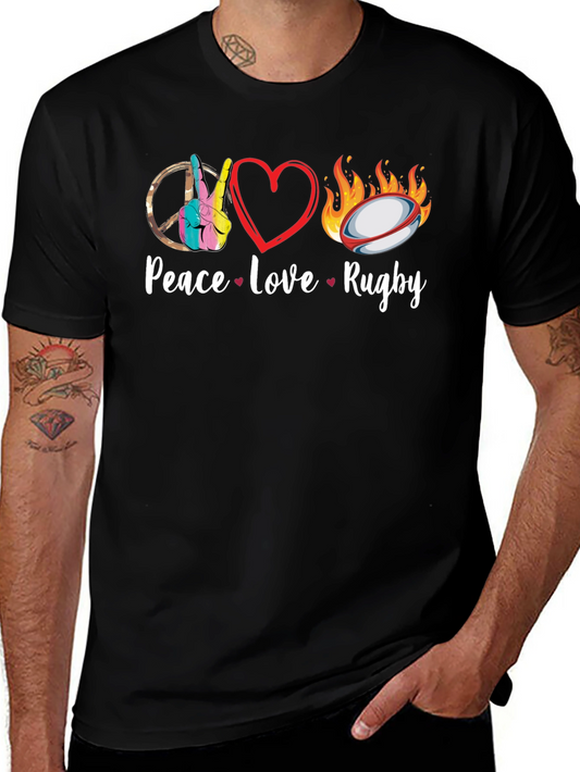 Peace Love Rugby Graphic Tee - Soft Cotton Casual Shirt