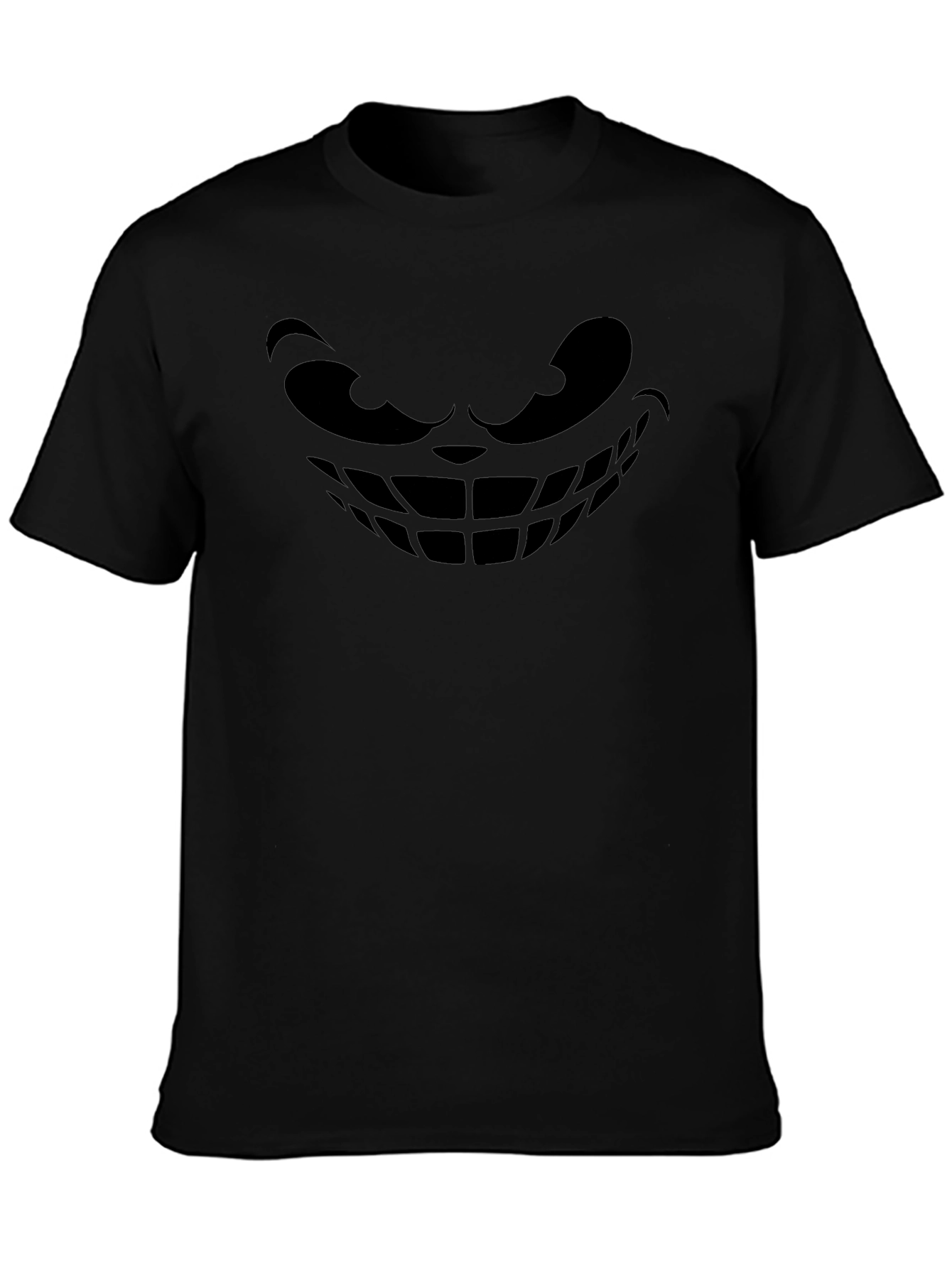 Mens Black T-Shirt with Grinning Face Graphic