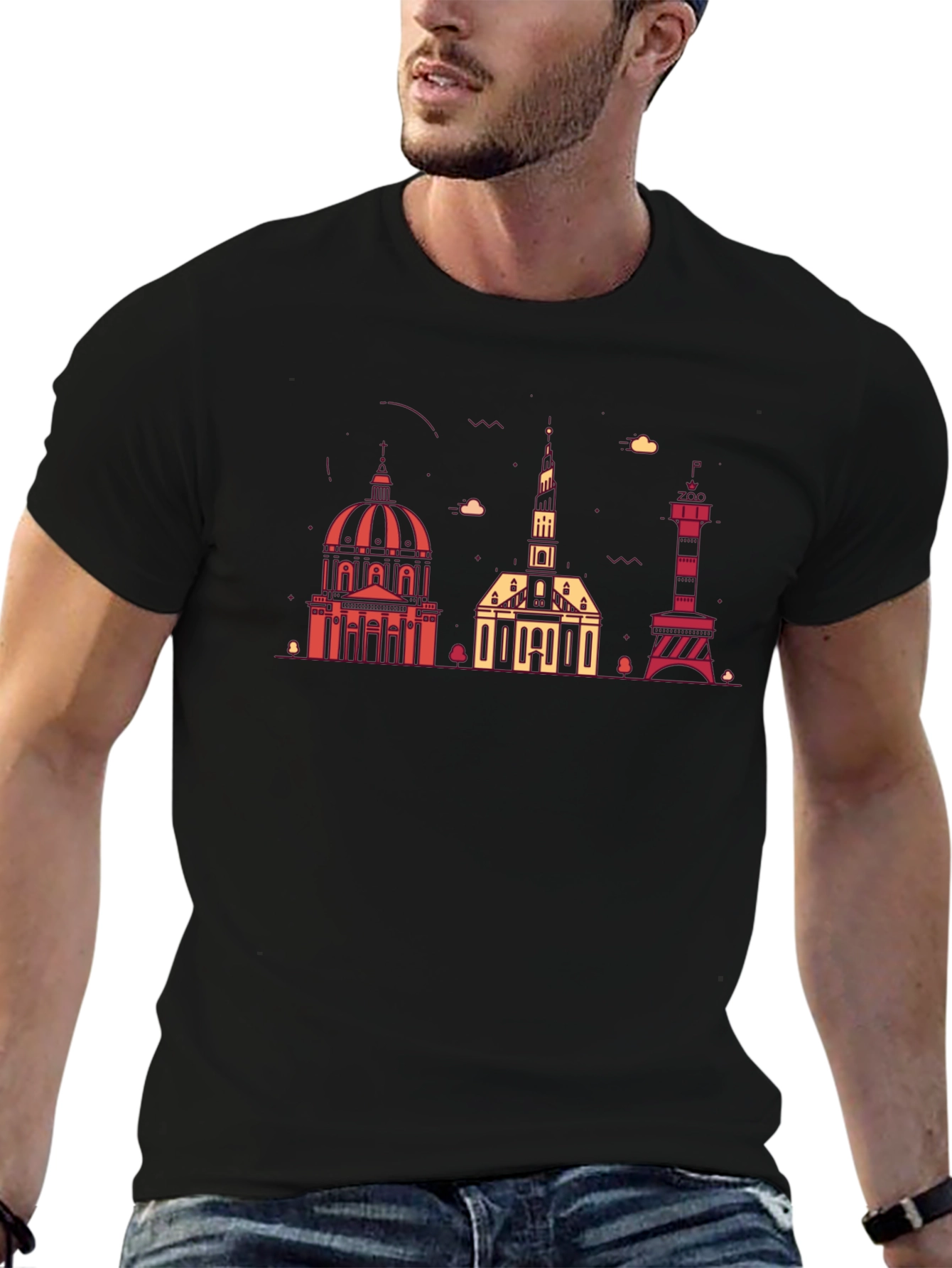 Copenhagen Skyline Graphic Tee - Denmark Souvenir T-Shirt