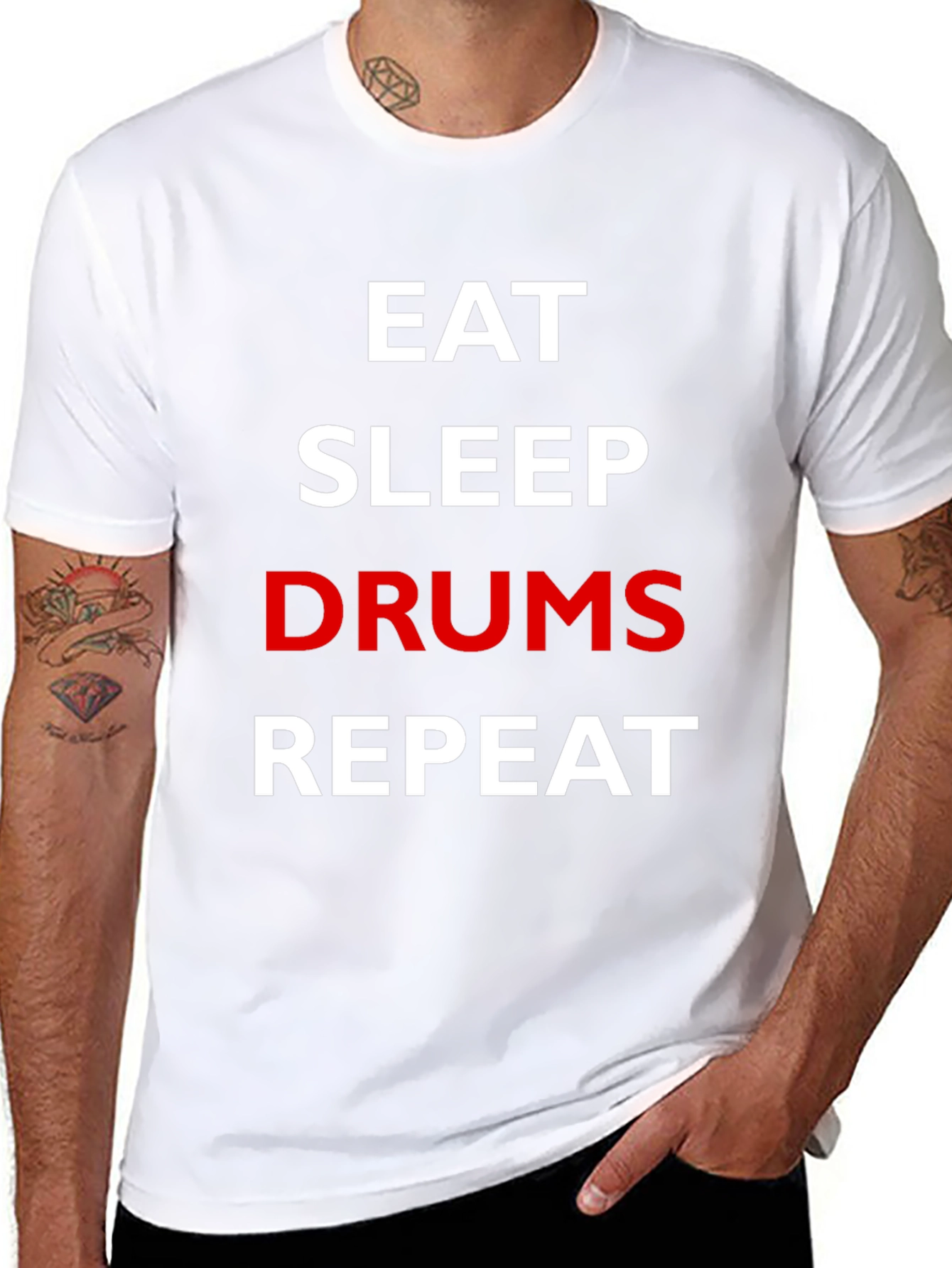 Eat Sleep Drums Repeat Black Graphic T-Shirt