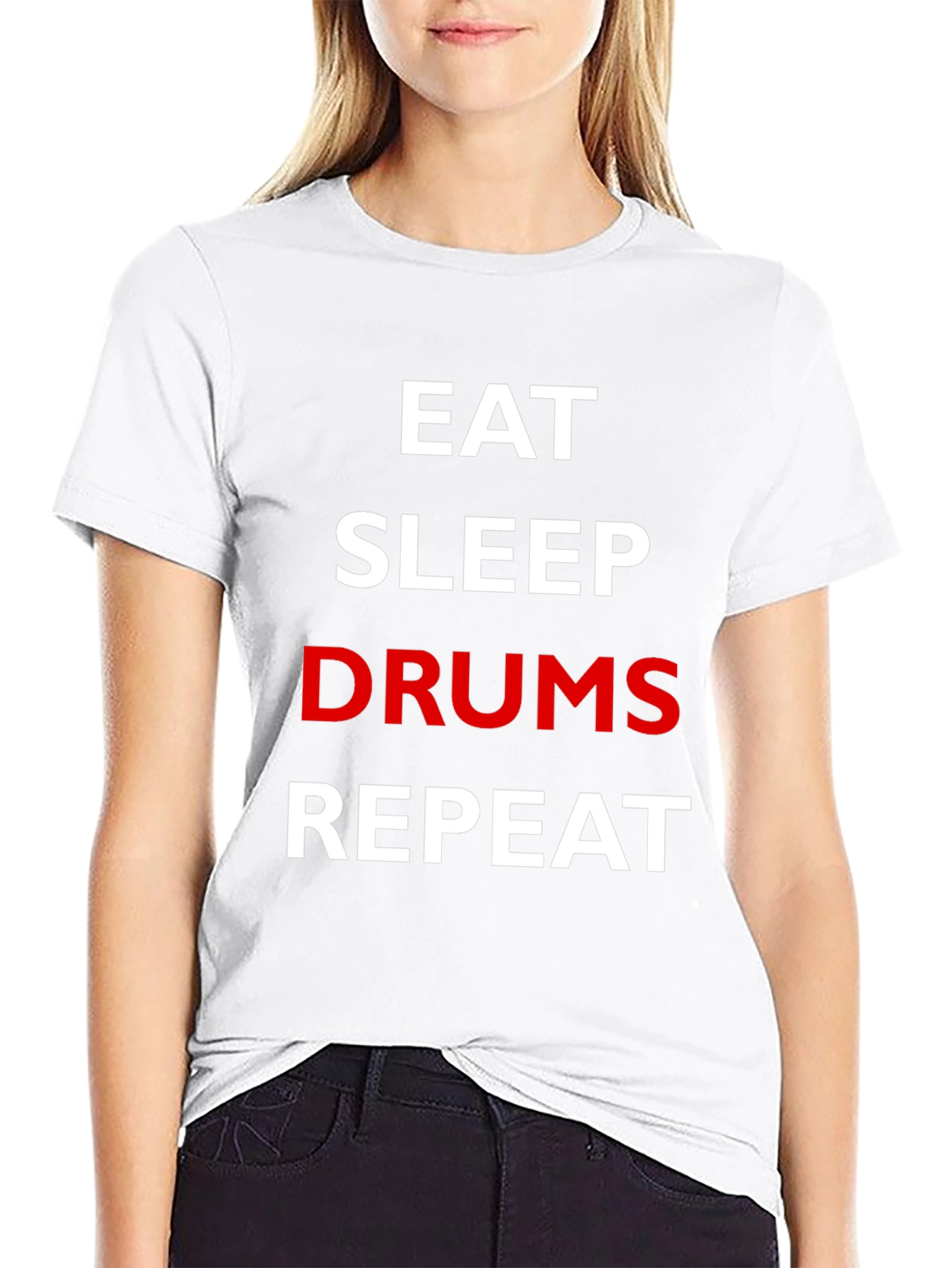 Eat Sleep Drums Repeat Black Graphic T-Shirt