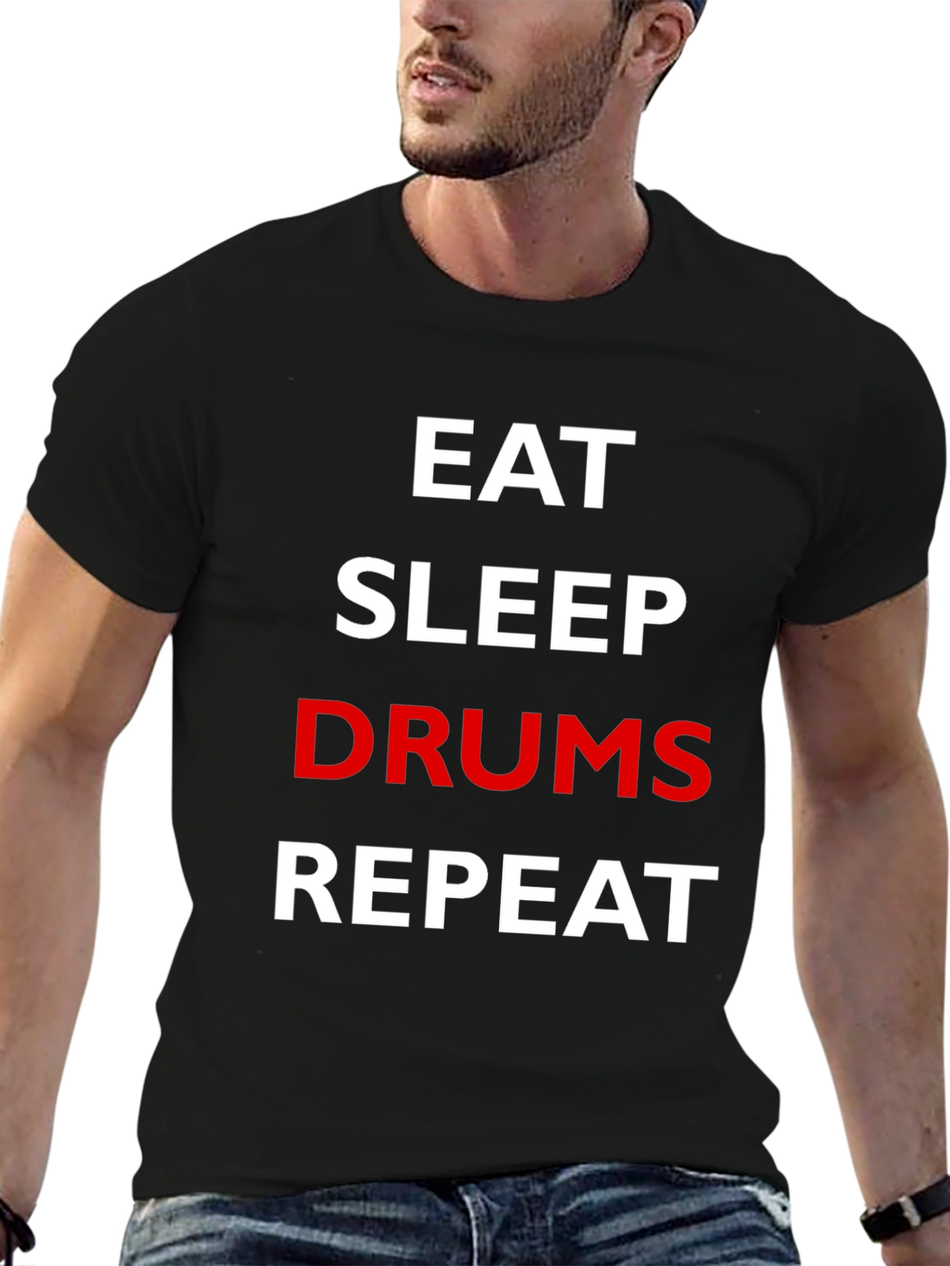 Eat Sleep Drums Repeat Black Graphic T-Shirt