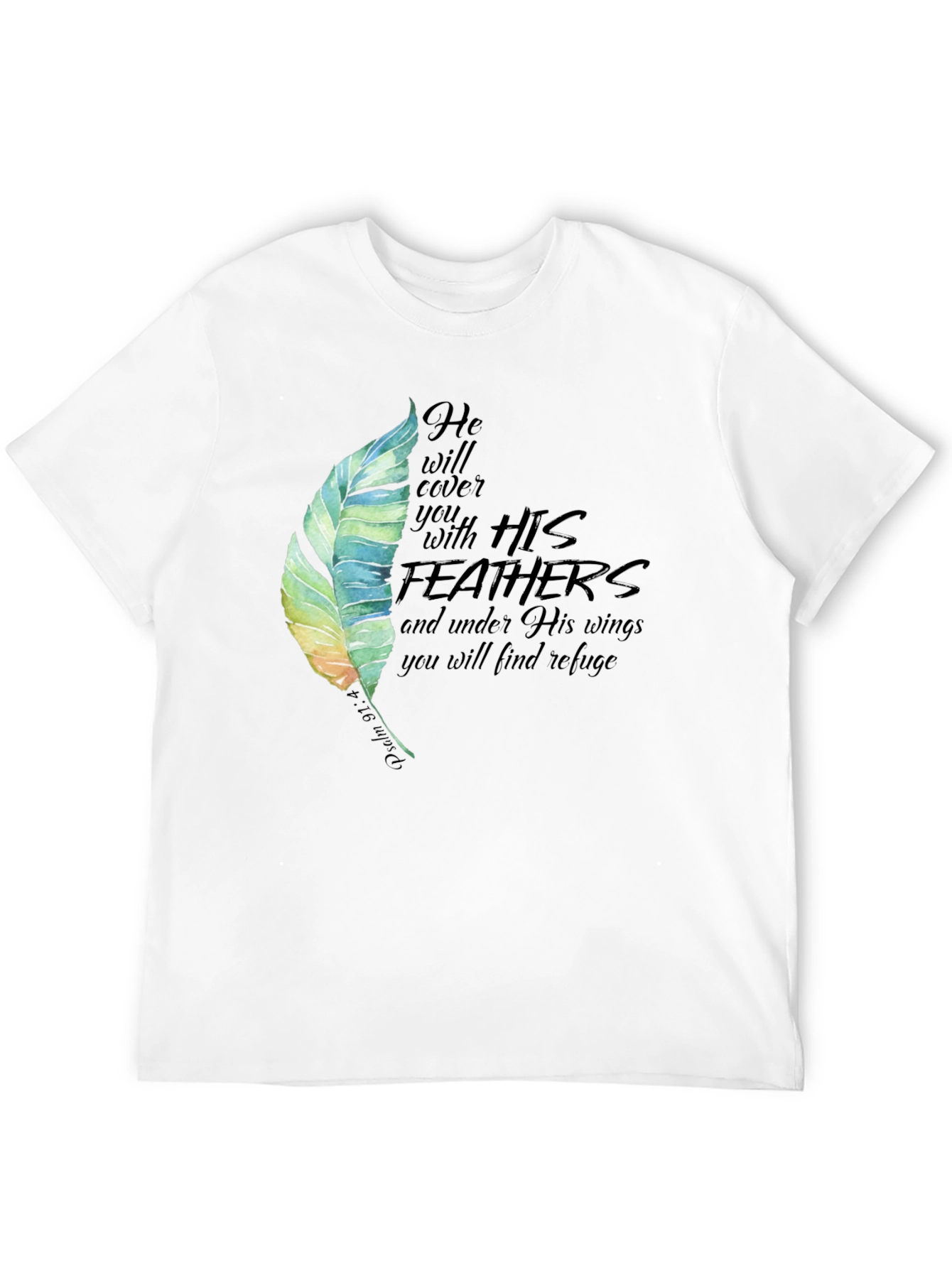 Feather Psalm 91:4 Christian Black T-Shirt