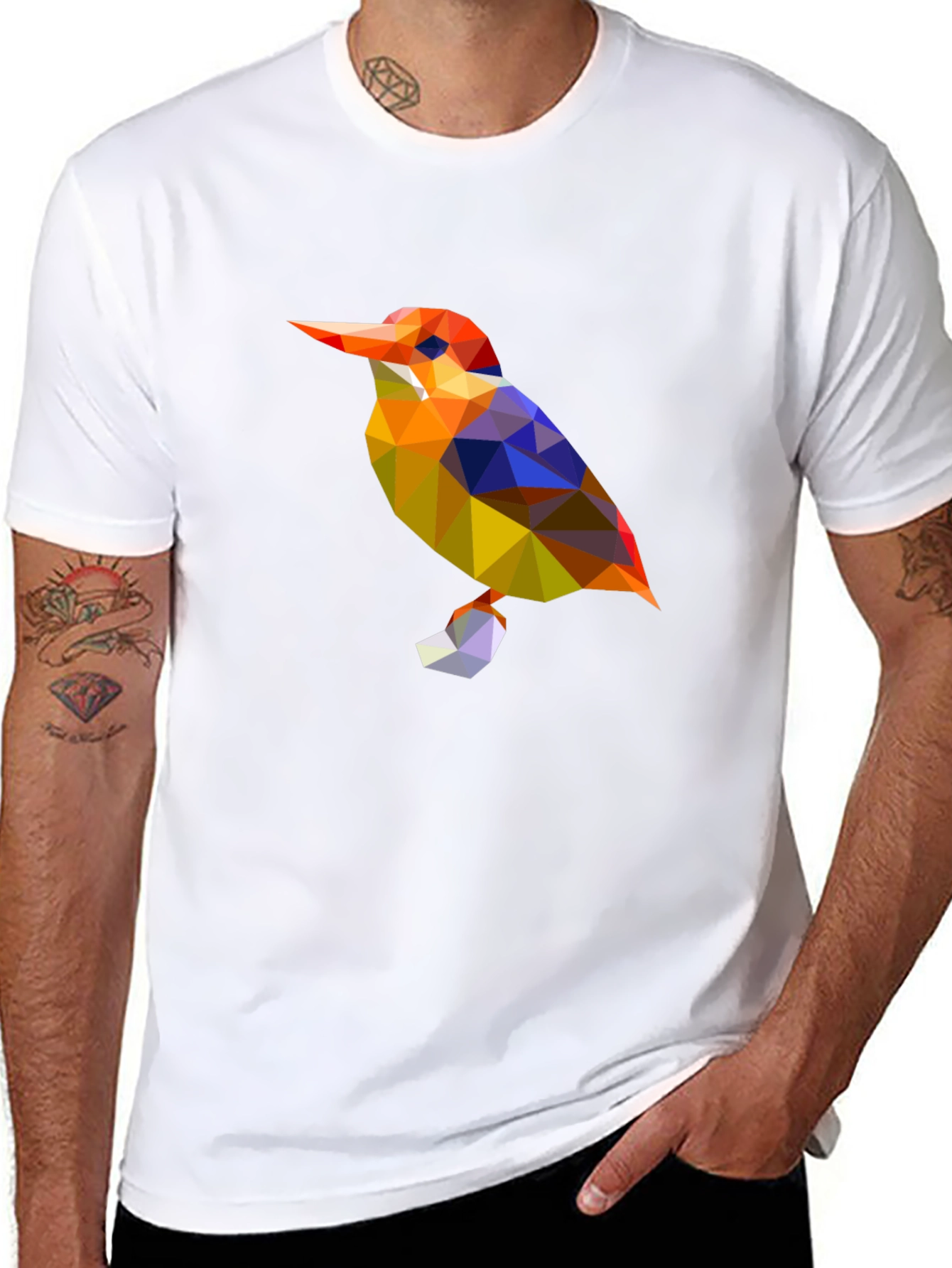 Geometric Bird Graphic Black T-Shirt