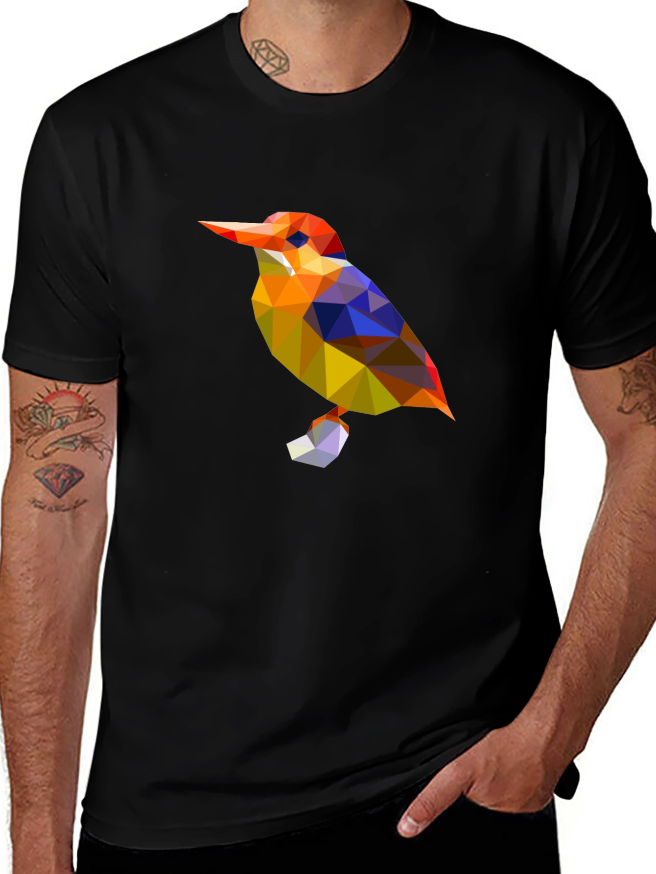 Geometric Bird Graphic Black T-Shirt