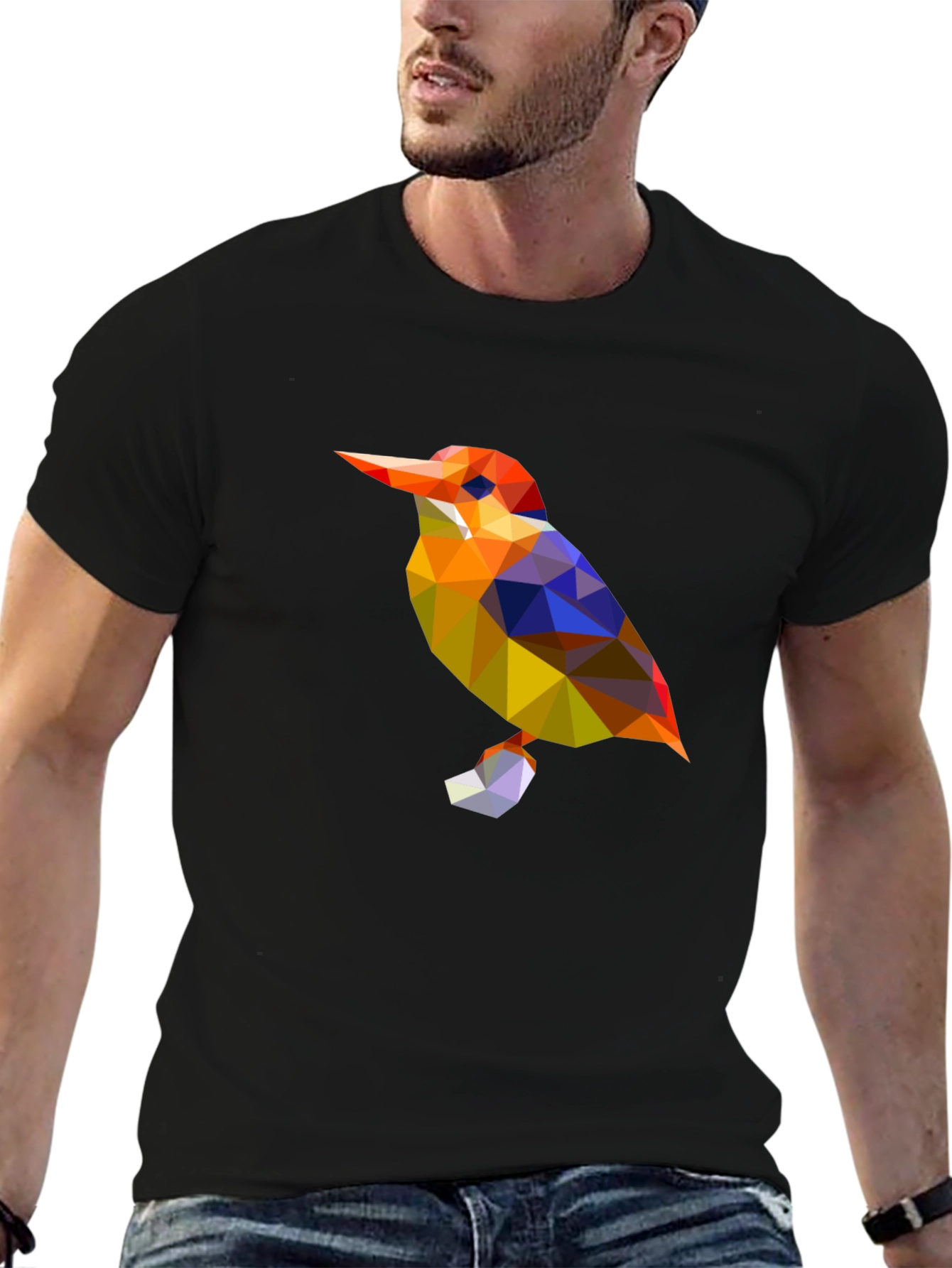 Geometric Bird Graphic Black T-Shirt