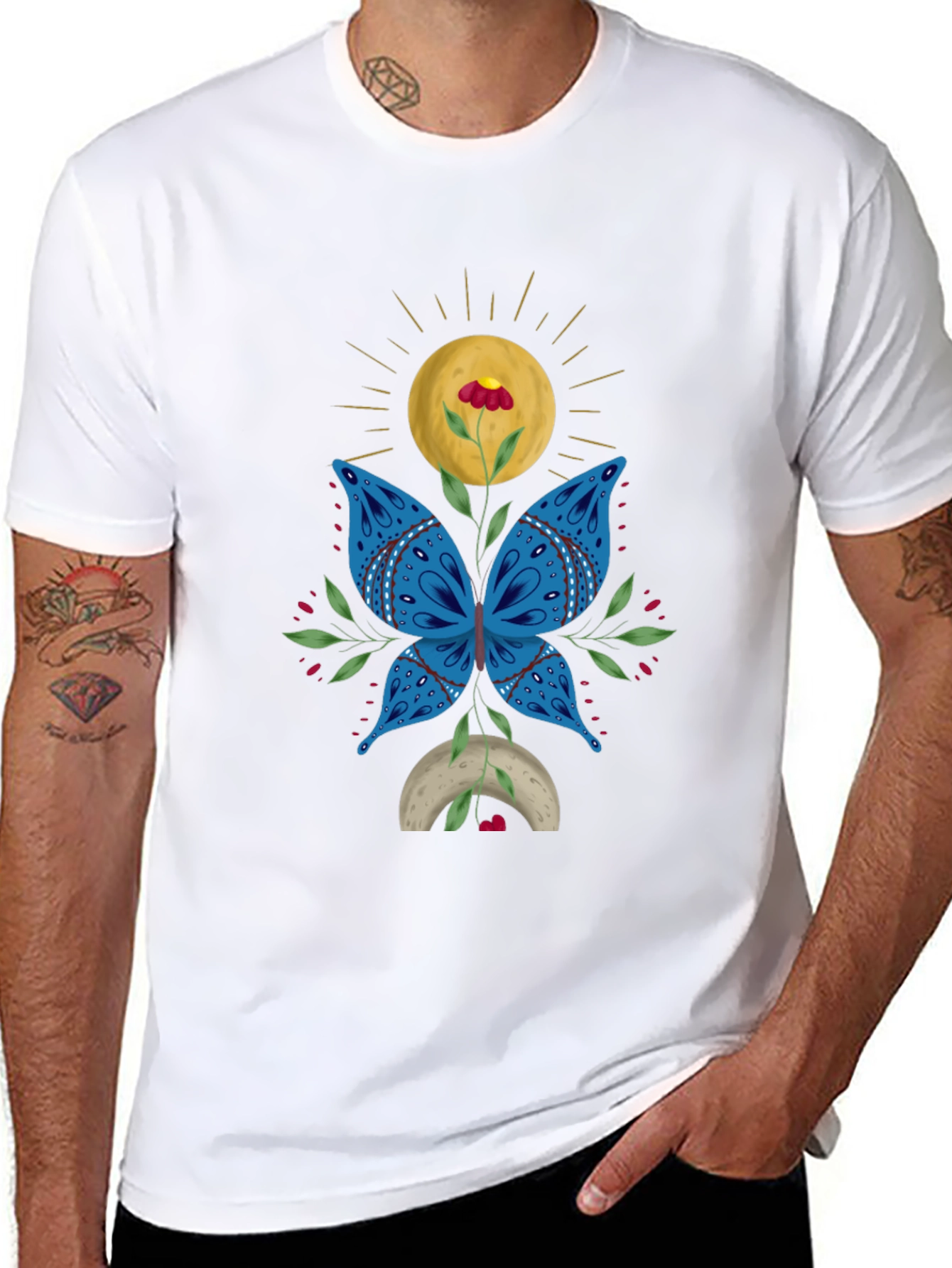 Butterfly Flower Graphic Tee - Modern Artistic Design