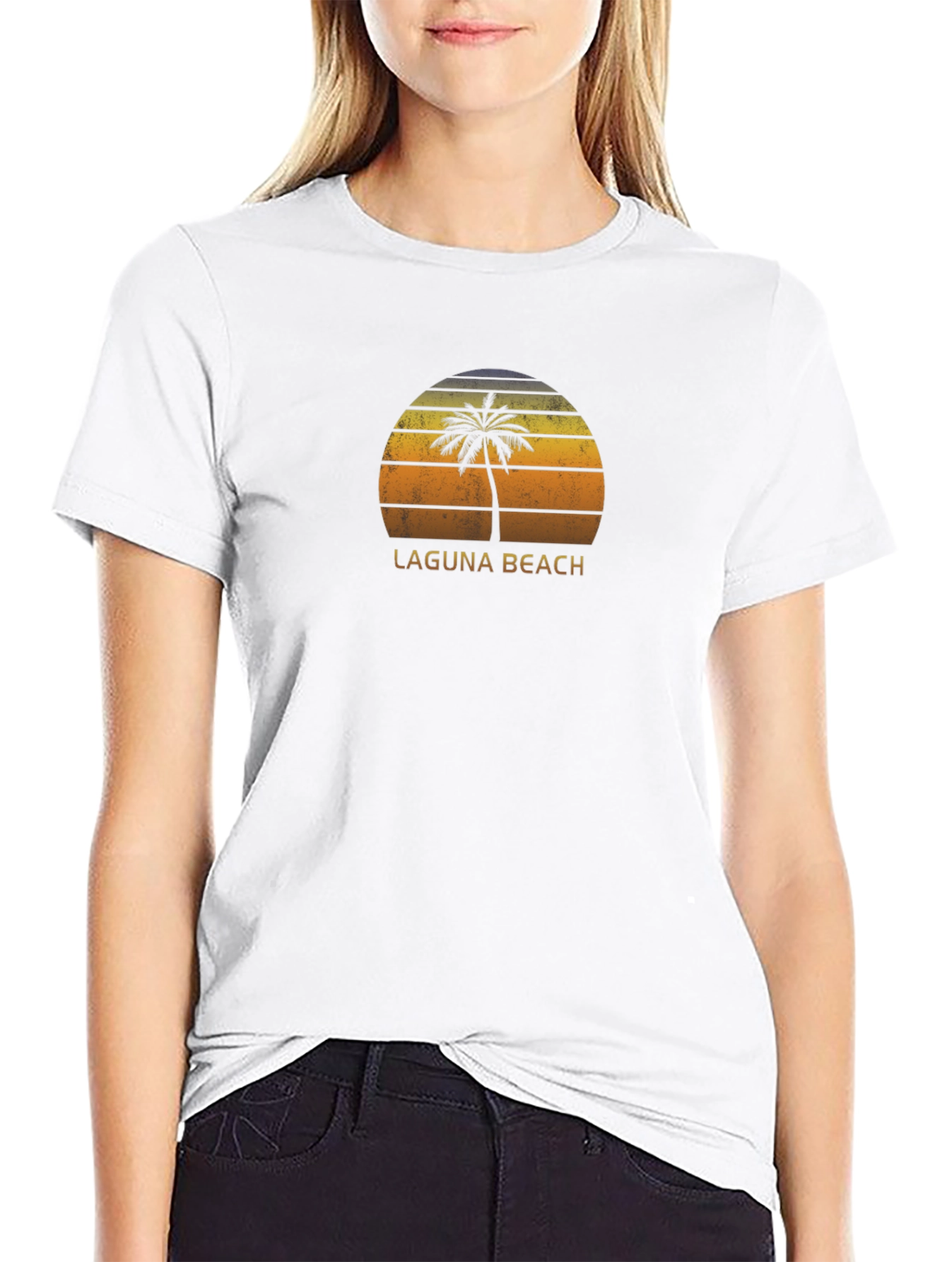 Laguna Beach Palm Tree Sunset Black T-Shirt