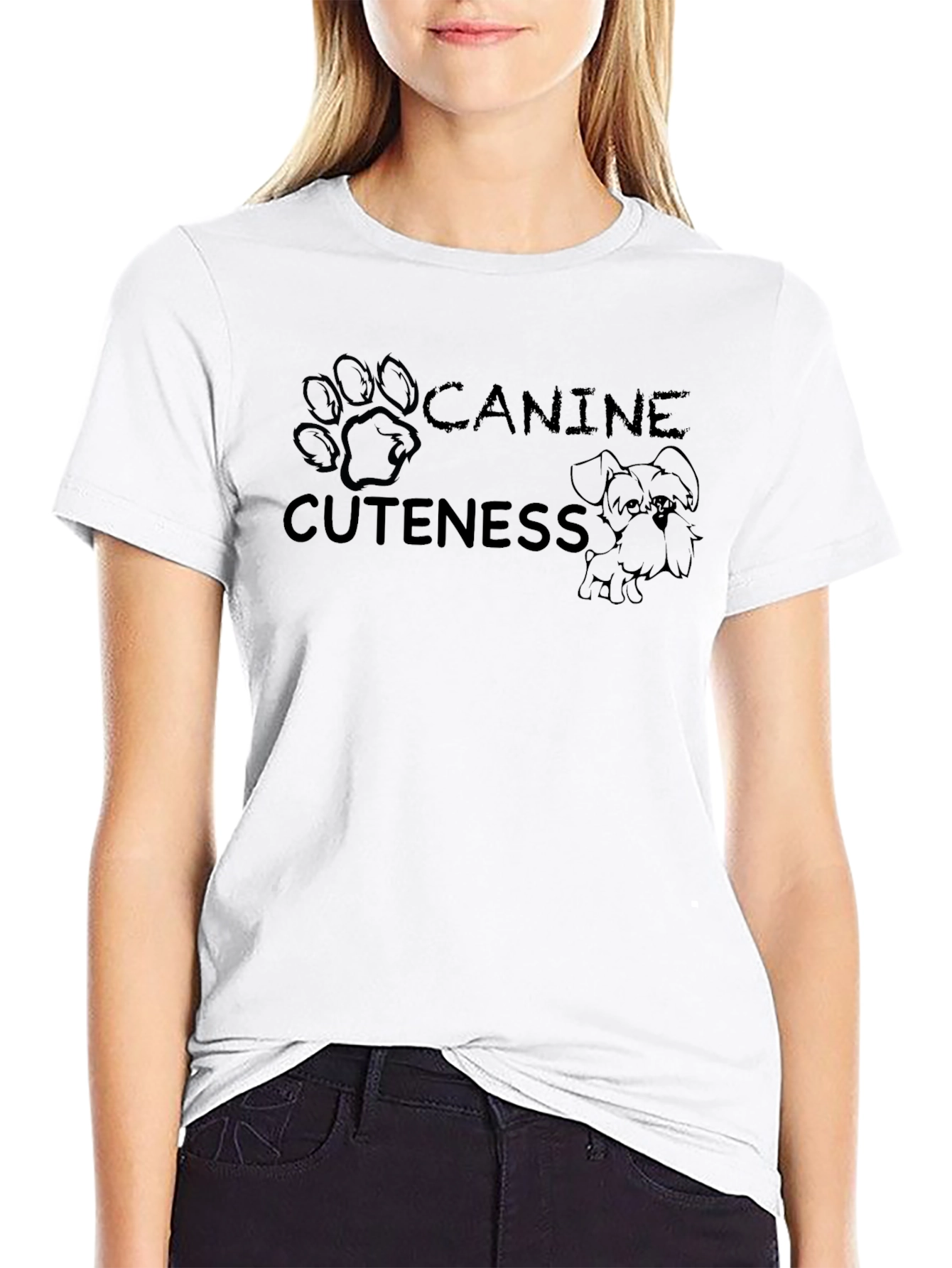 Canine Cuteness Graphic Tee - Black Cotton Blend