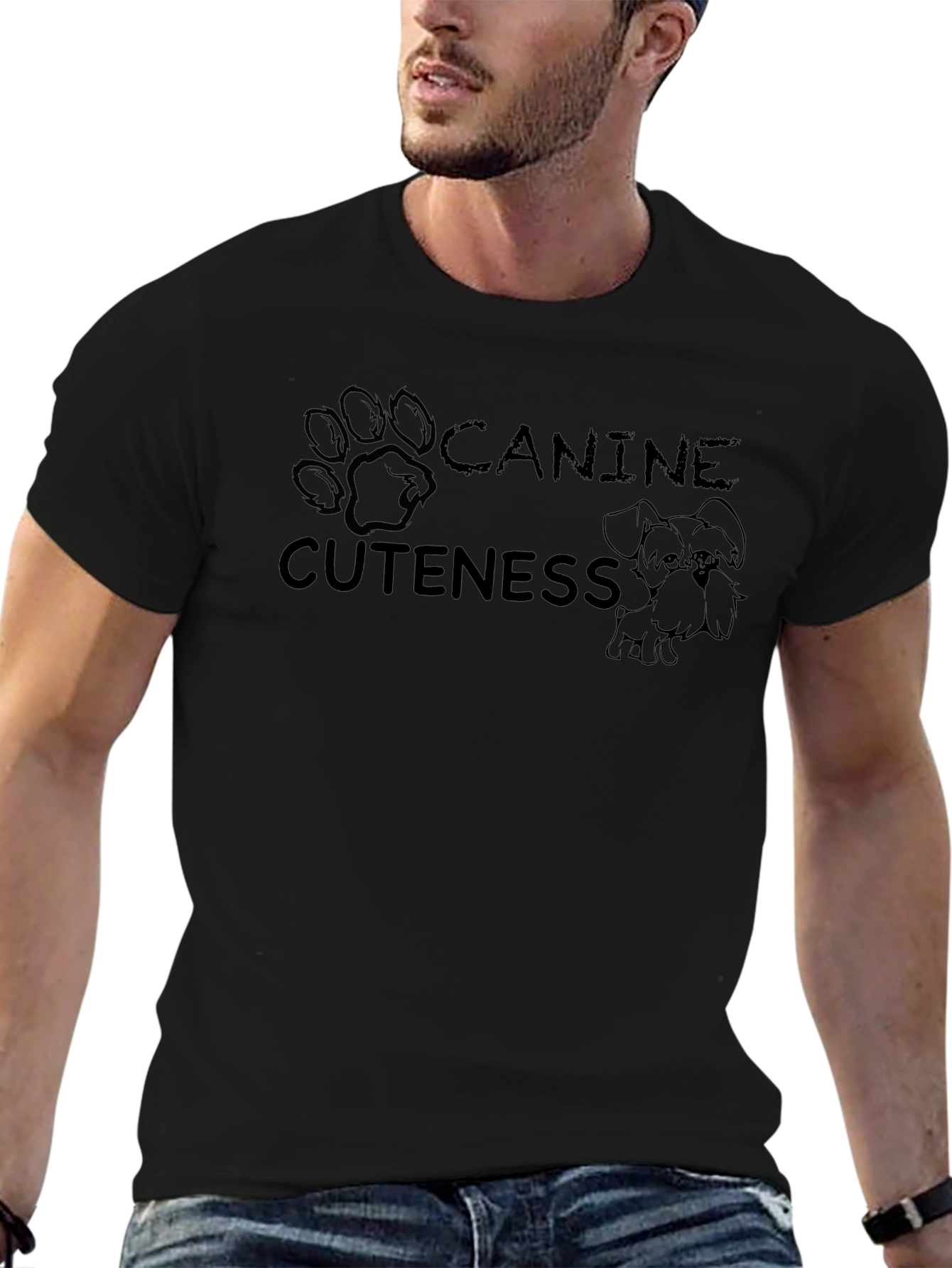 Canine Cuteness Graphic Tee - Black Cotton Blend