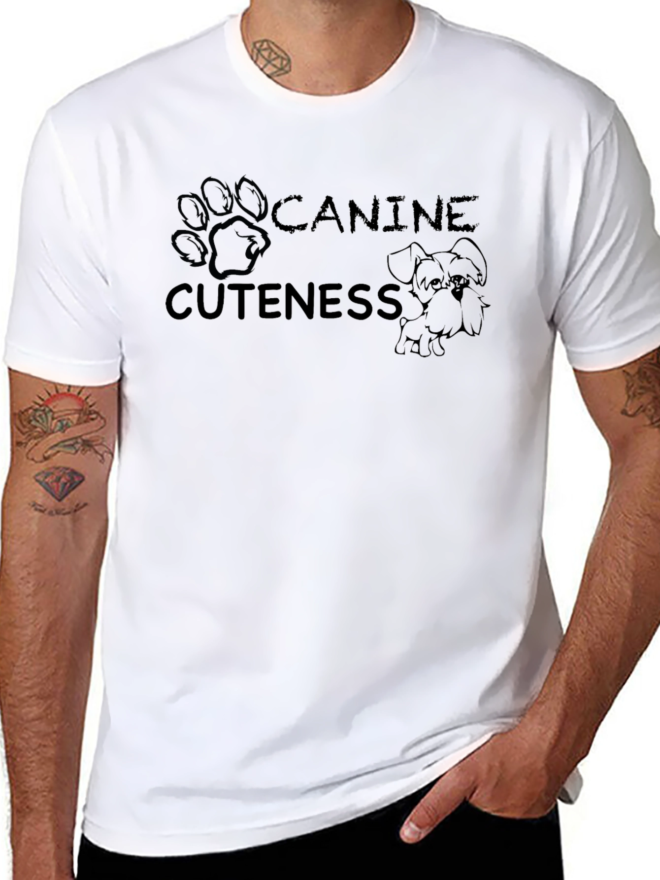 Canine Cuteness Graphic Tee - Black Cotton Blend