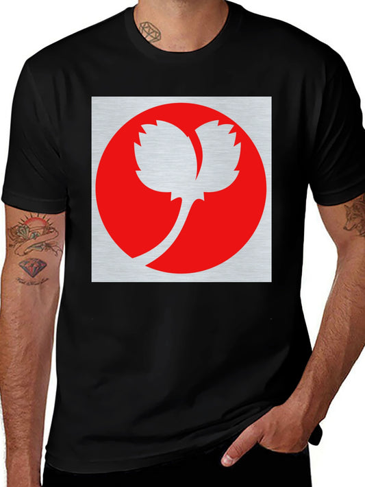 Modern Graphic Tee - Red Leaf Design on Black