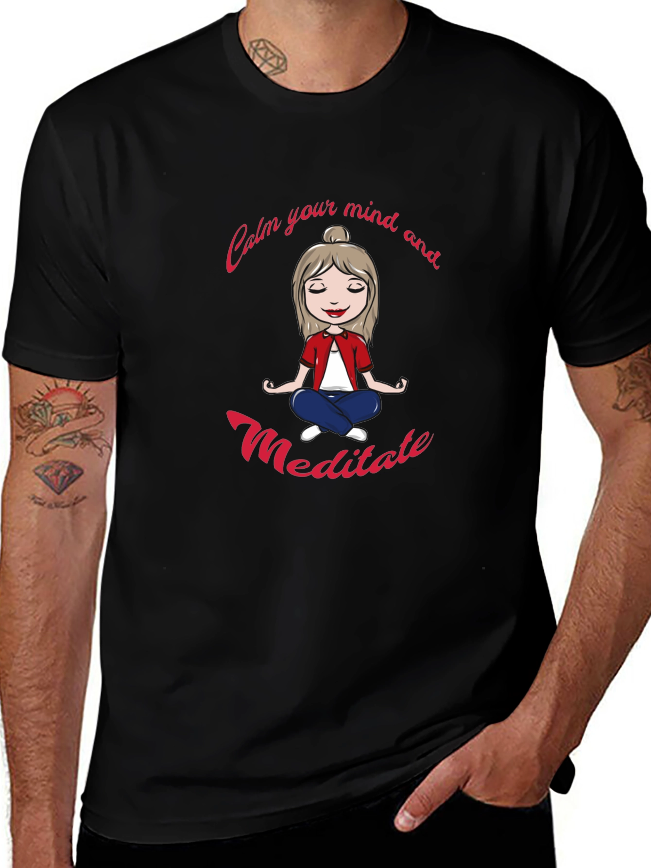 Calm Mind Meditate Black Graphic Tee