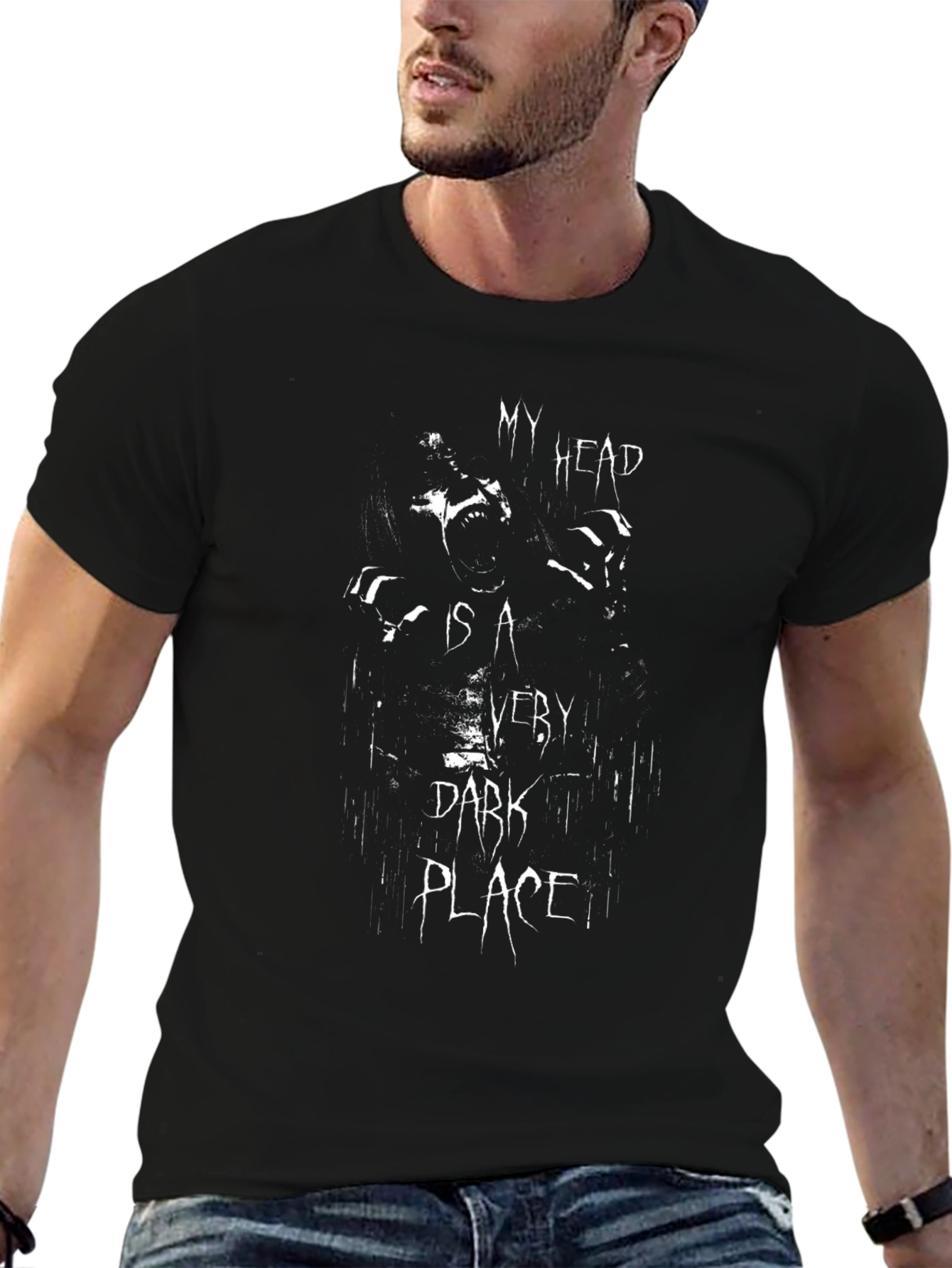 Dark Place Graphic Tee - Black Cotton Blend T-Shirt