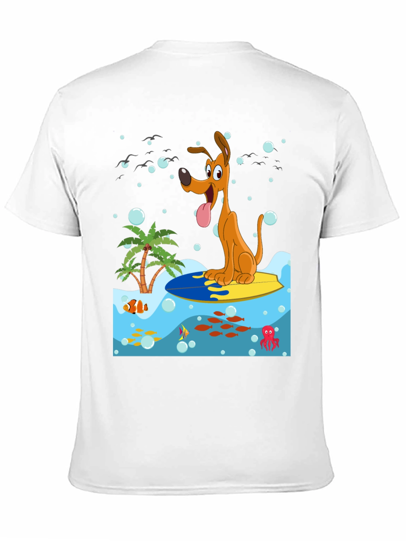 Surfing Dog Graphic Tee - Black Cotton Shirt