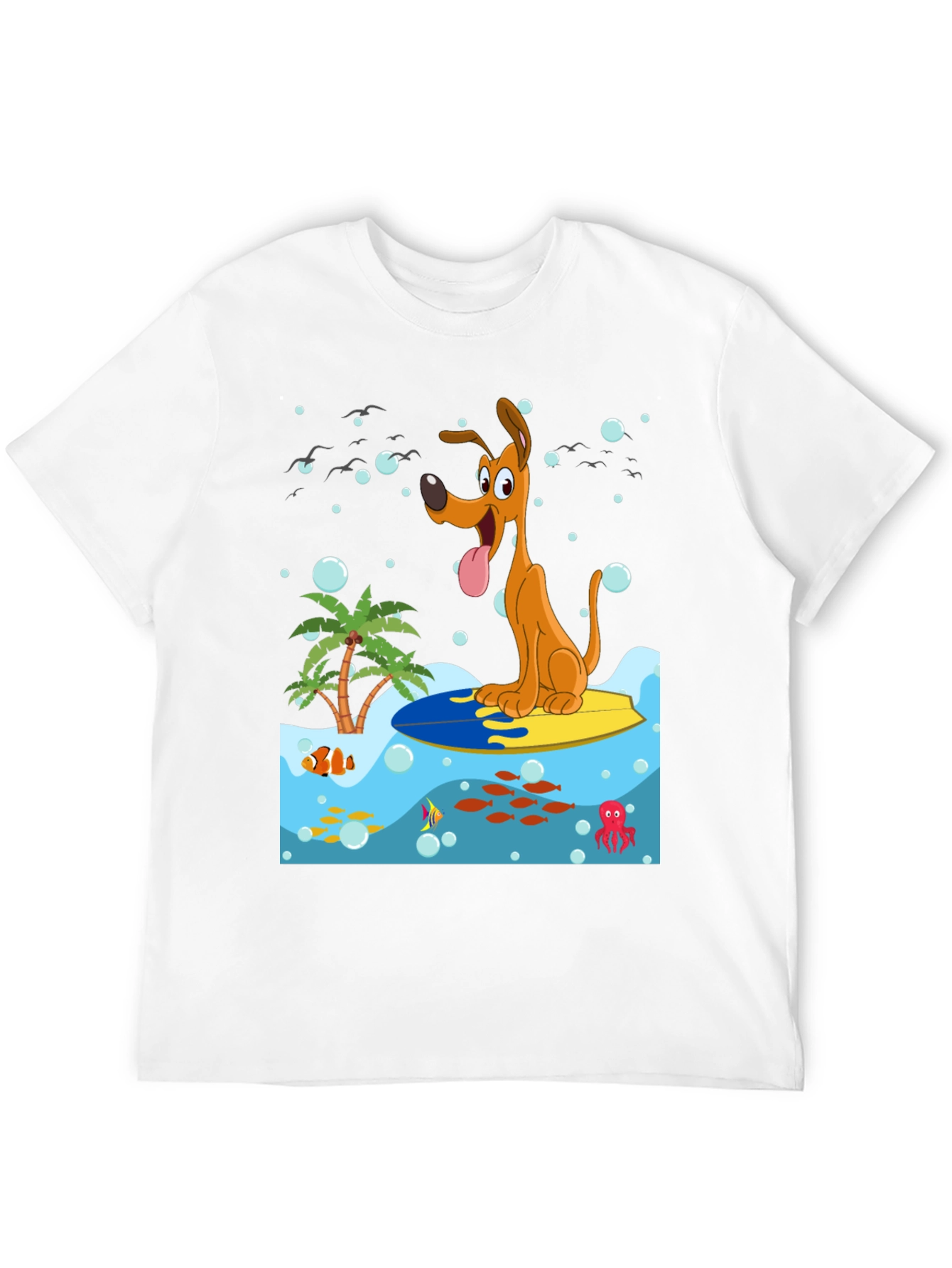Surfing Dog Graphic Tee - Black Cotton Shirt