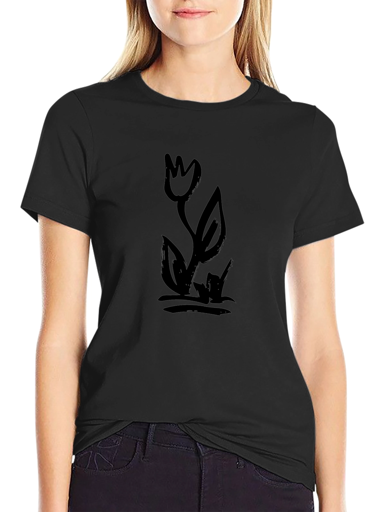 Black Tulip Graphic Tee - Modern Style