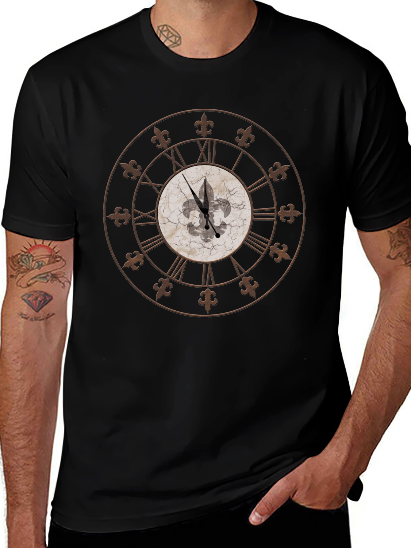 Fleur-de-Lis Clock Graphic Tee - Stylish Comfort