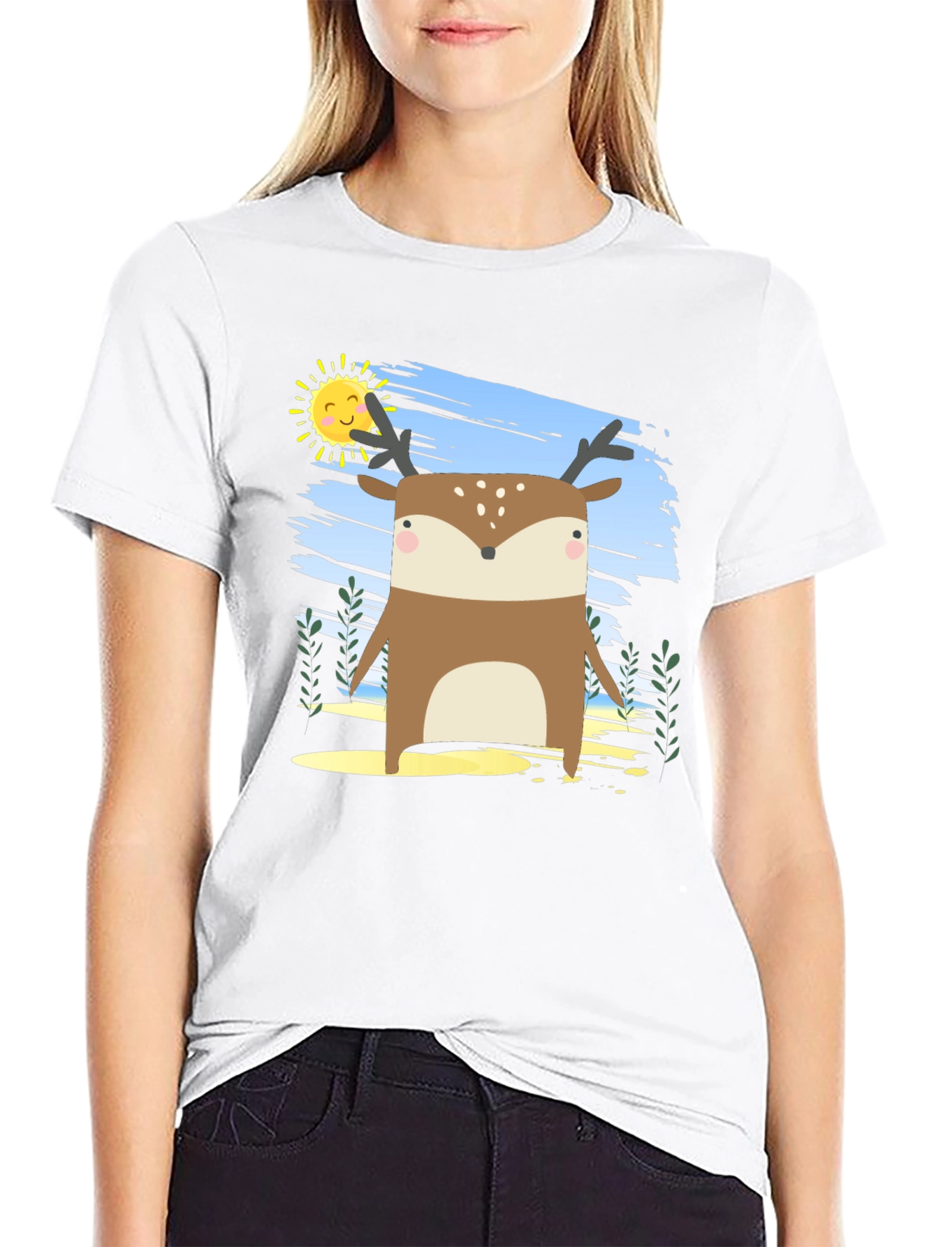 Cute Deer Graphic Print Tee