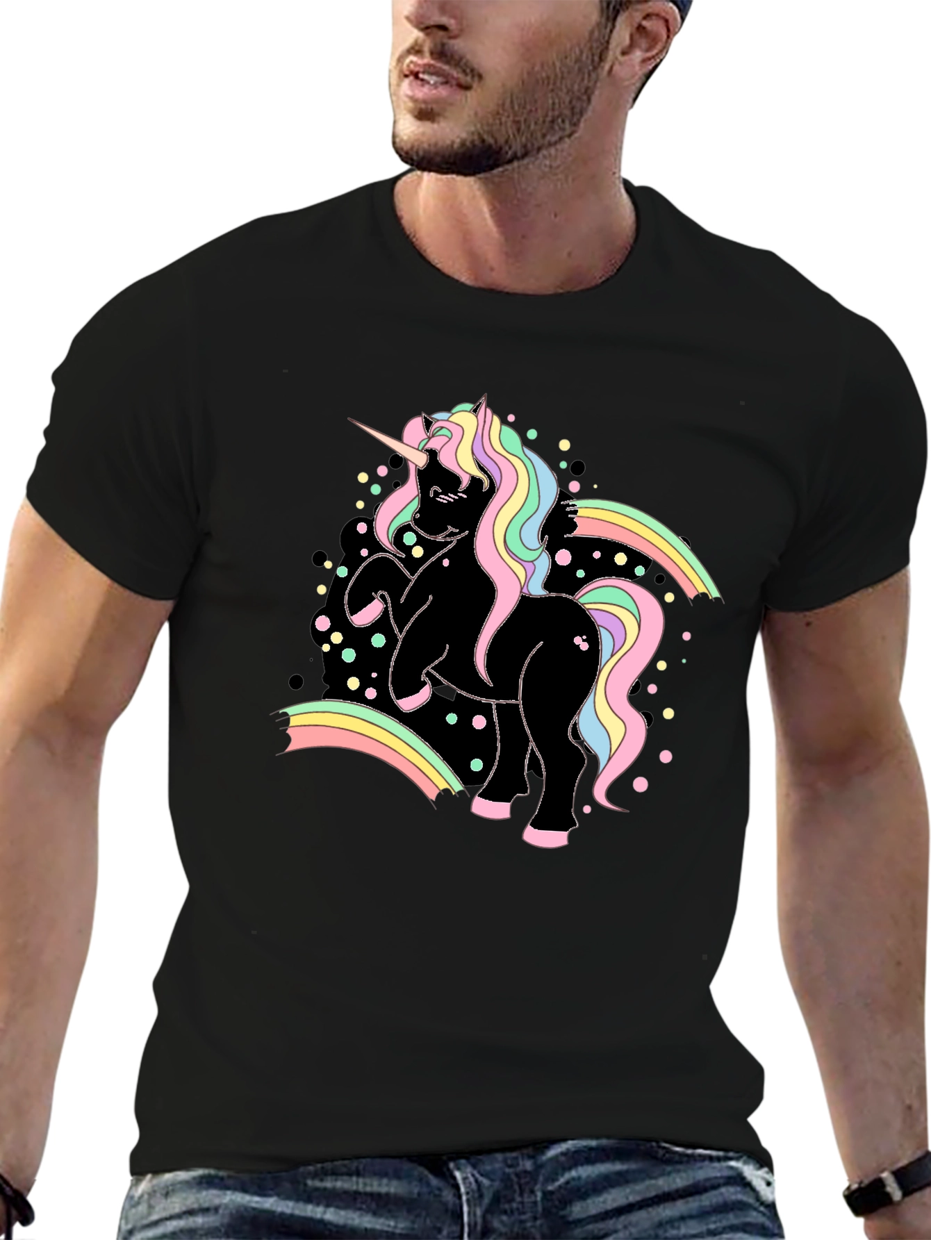Unicorn Rainbow Graphic Black T-Shirt