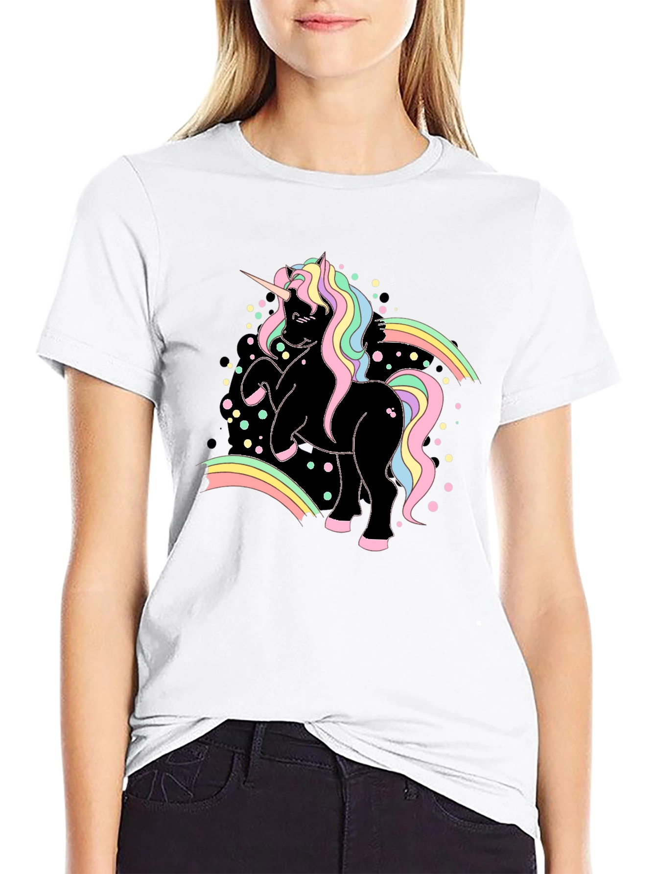 Unicorn Rainbow Graphic Black T-Shirt
