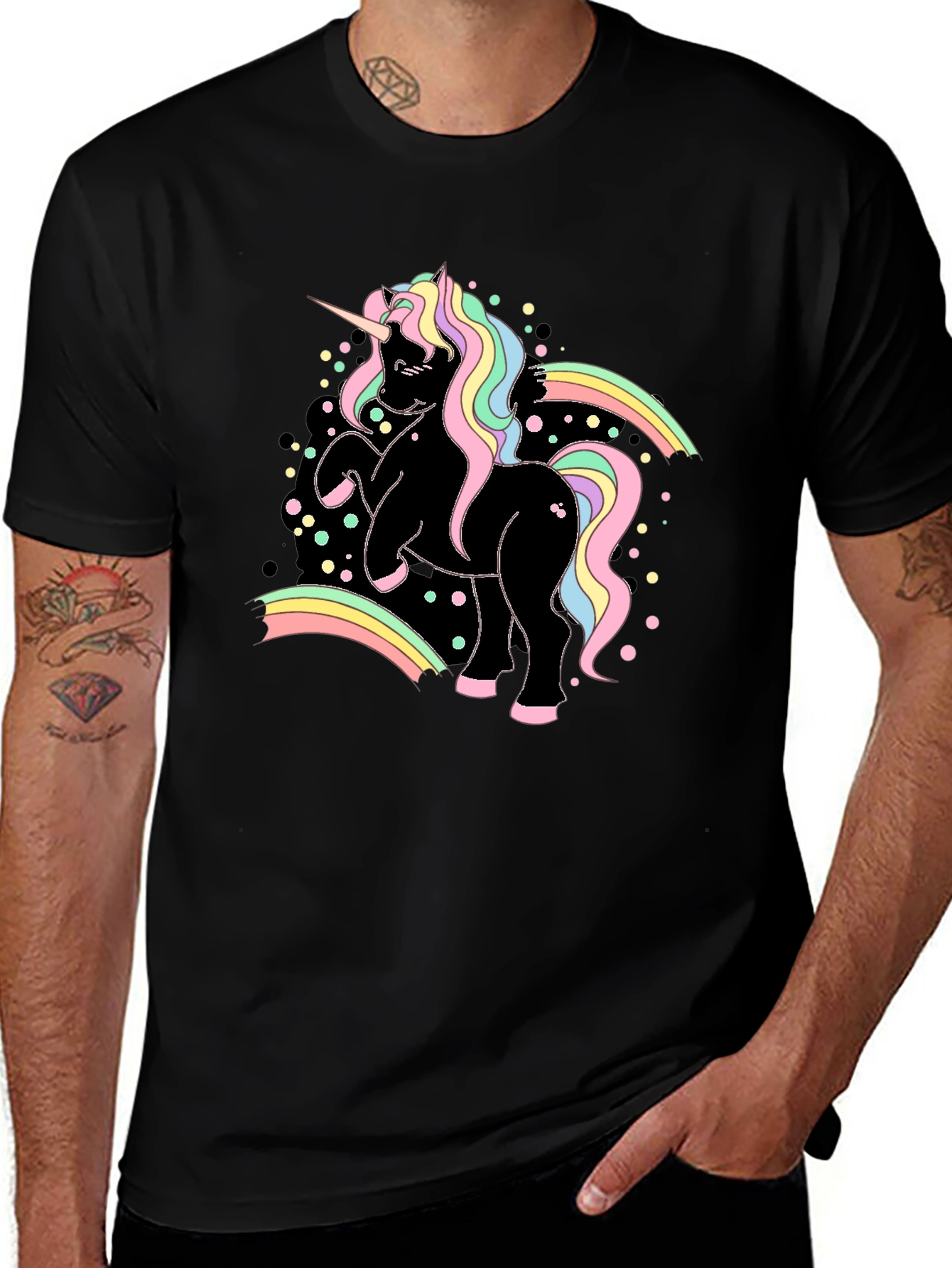 Unicorn Rainbow Graphic Black T-Shirt
