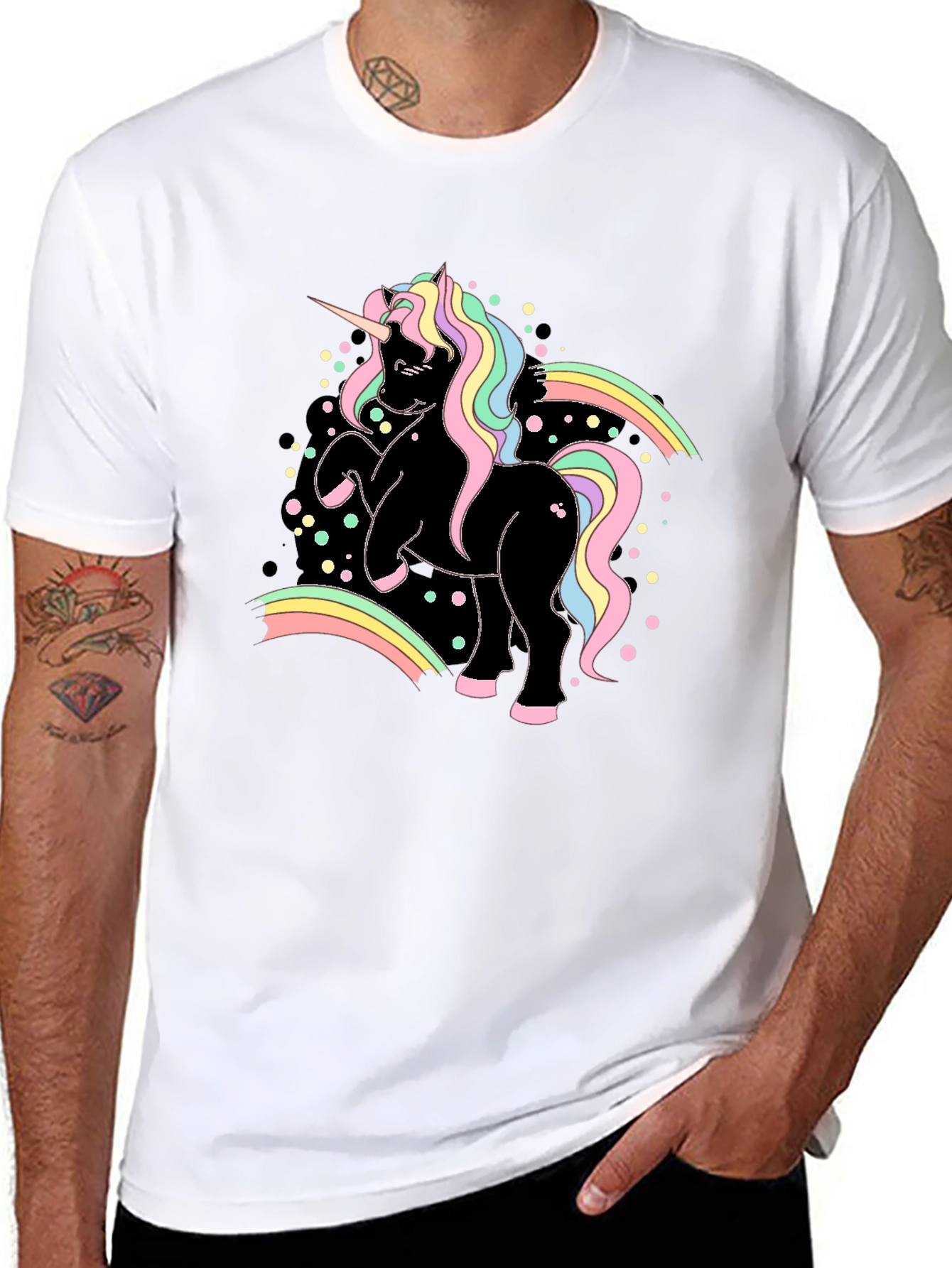 Unicorn Rainbow Graphic Black T-Shirt