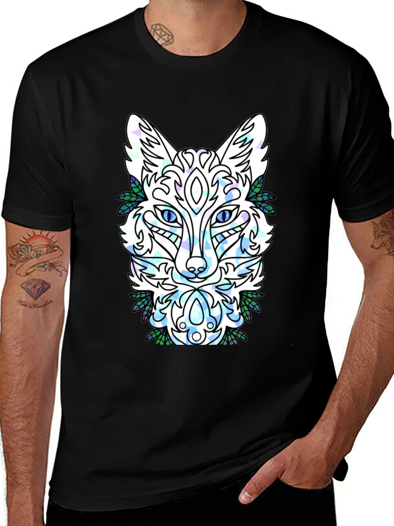 Abstract Fox Graphic Tee - Mens Black T-Shirt