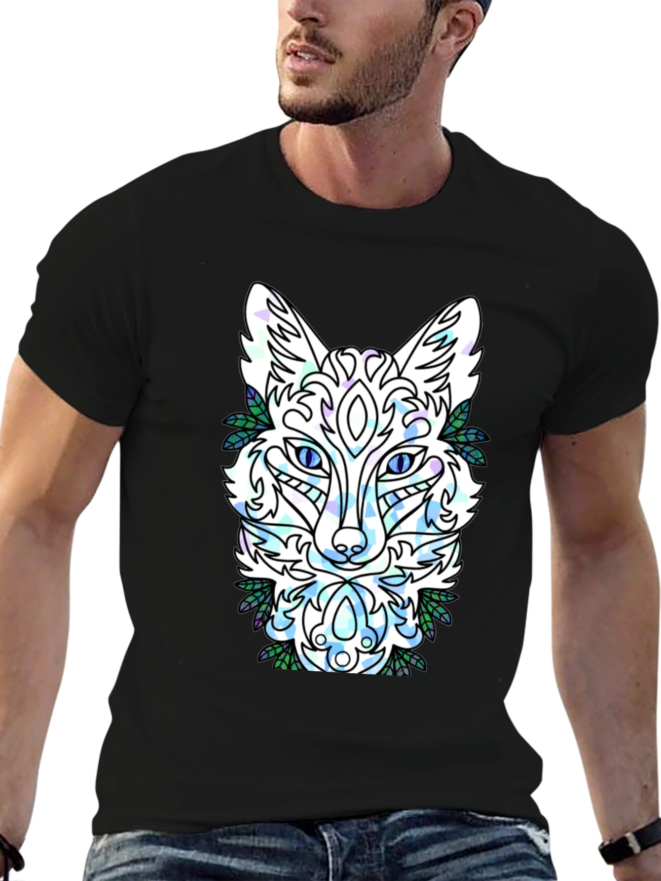Abstract Fox Graphic Tee - Mens Black T-Shirt
