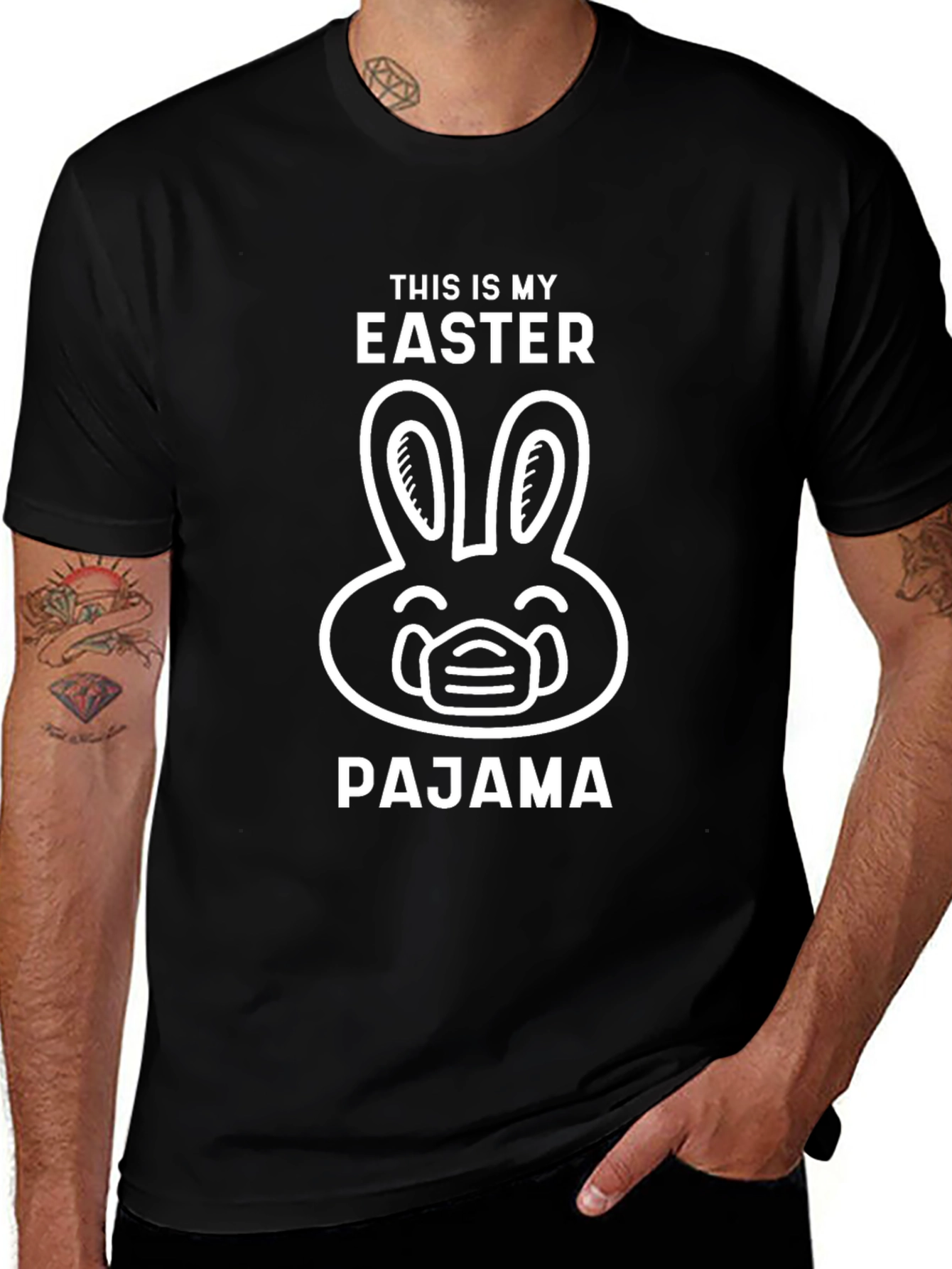 Easter Bunny Mask Pajama T-Shirt - Novelty Holiday Tee