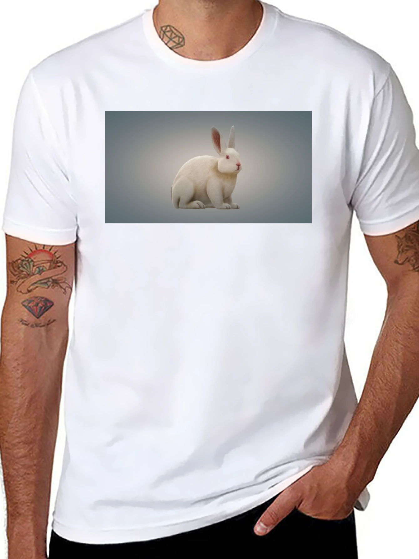 Rabbit Graphic Tee - Black Cotton Casual Wear