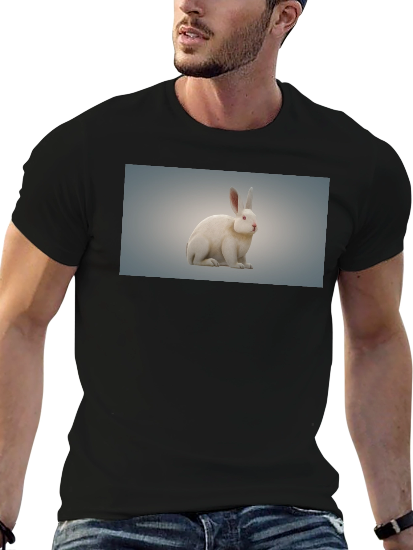 Rabbit Graphic Tee - Black Cotton Casual Wear