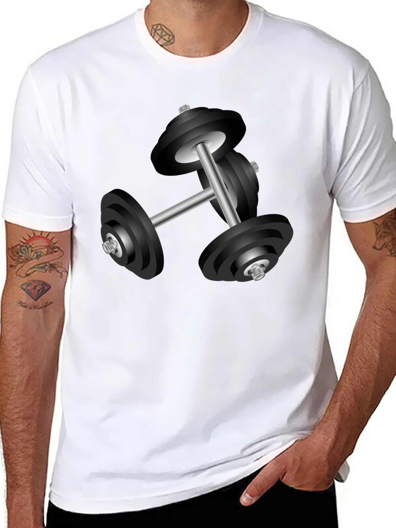 Workout Dumbbell Graphic T-Shirt - Black