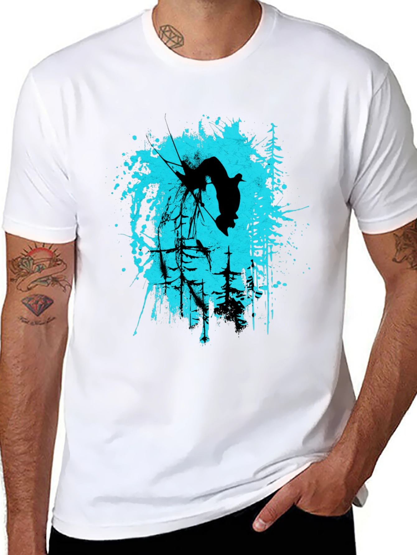 Black T-Shirt with Skier Graphic Design