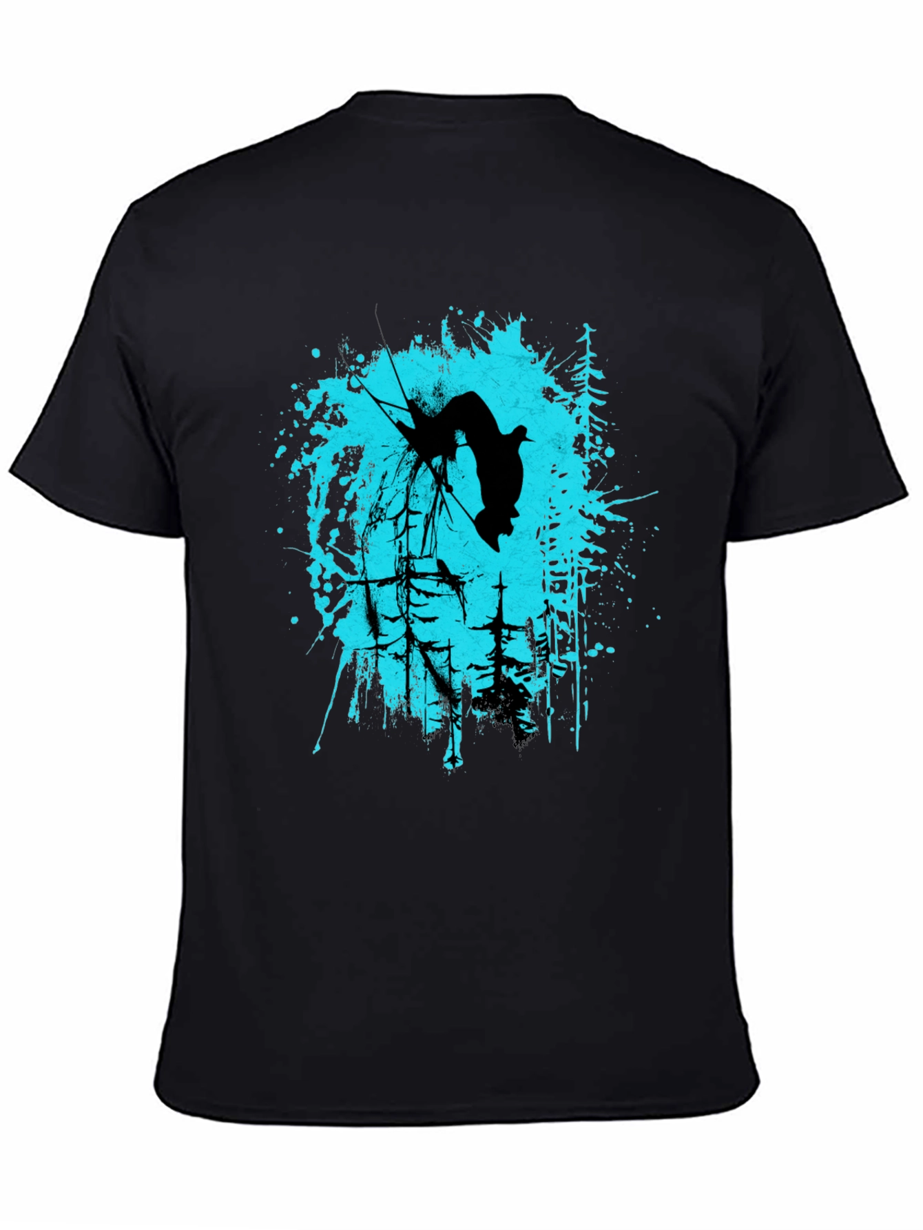 Black T-Shirt with Skier Graphic Design