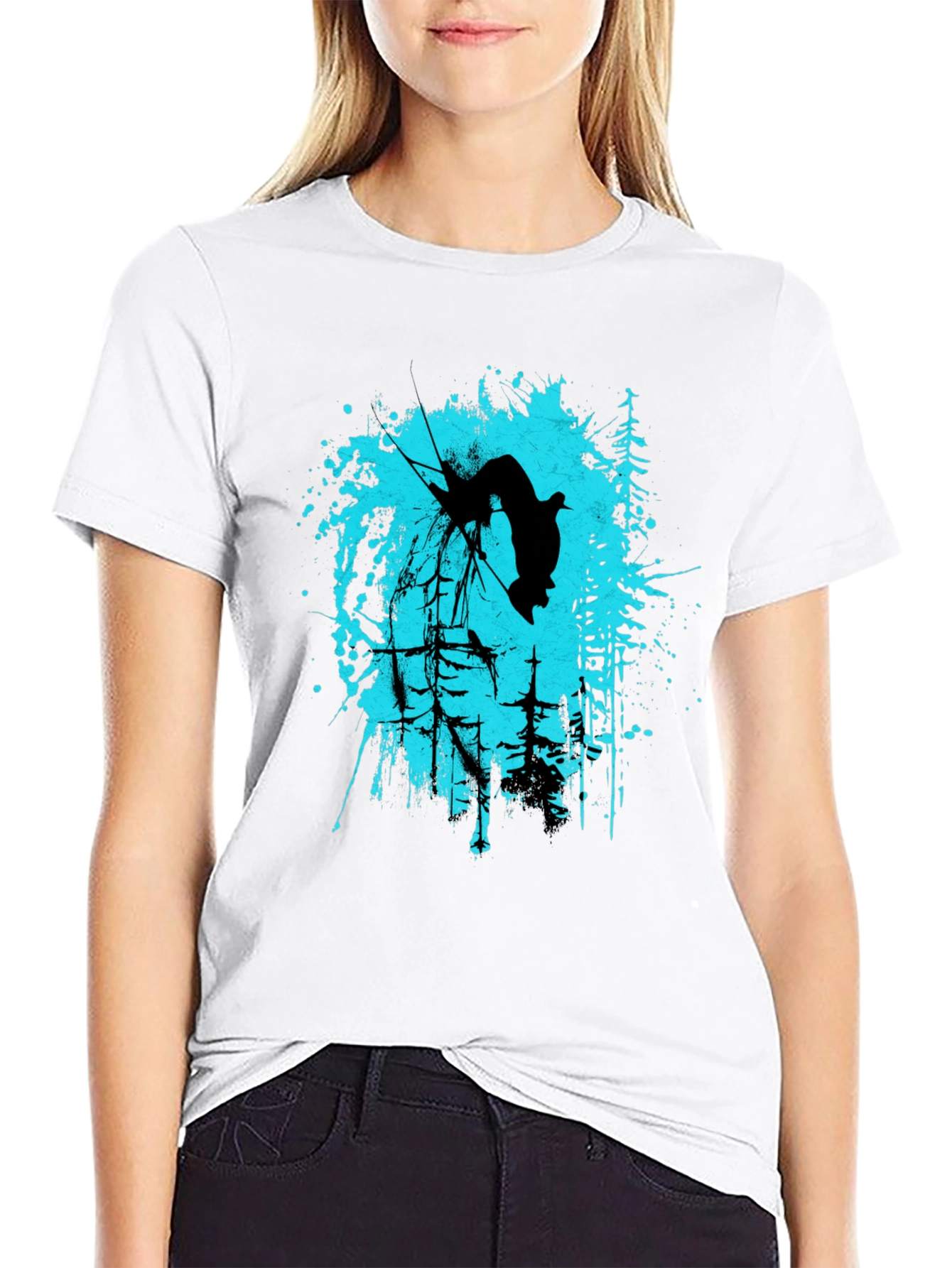 Black T-Shirt with Skier Graphic Design