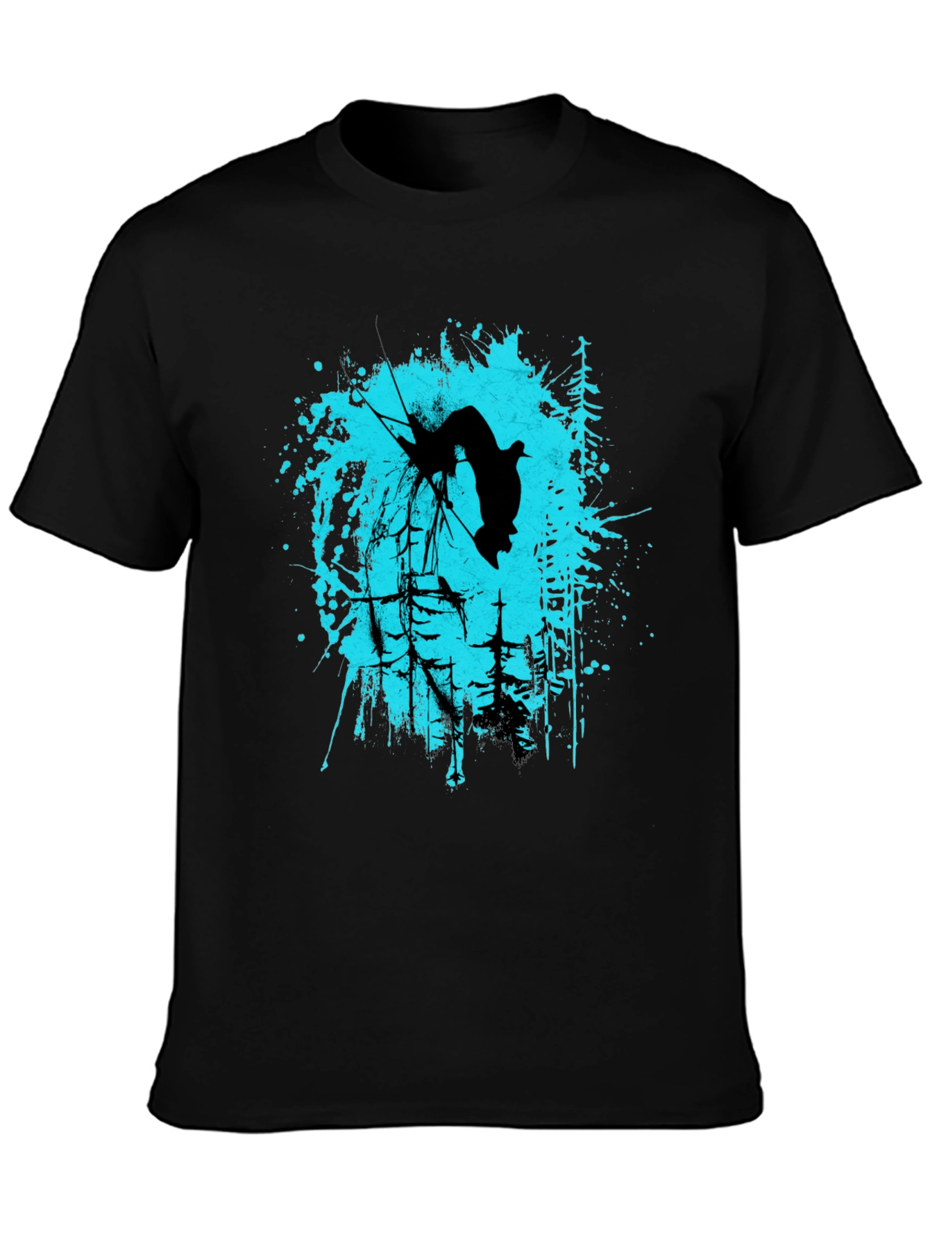 Black T-Shirt with Skier Graphic Design