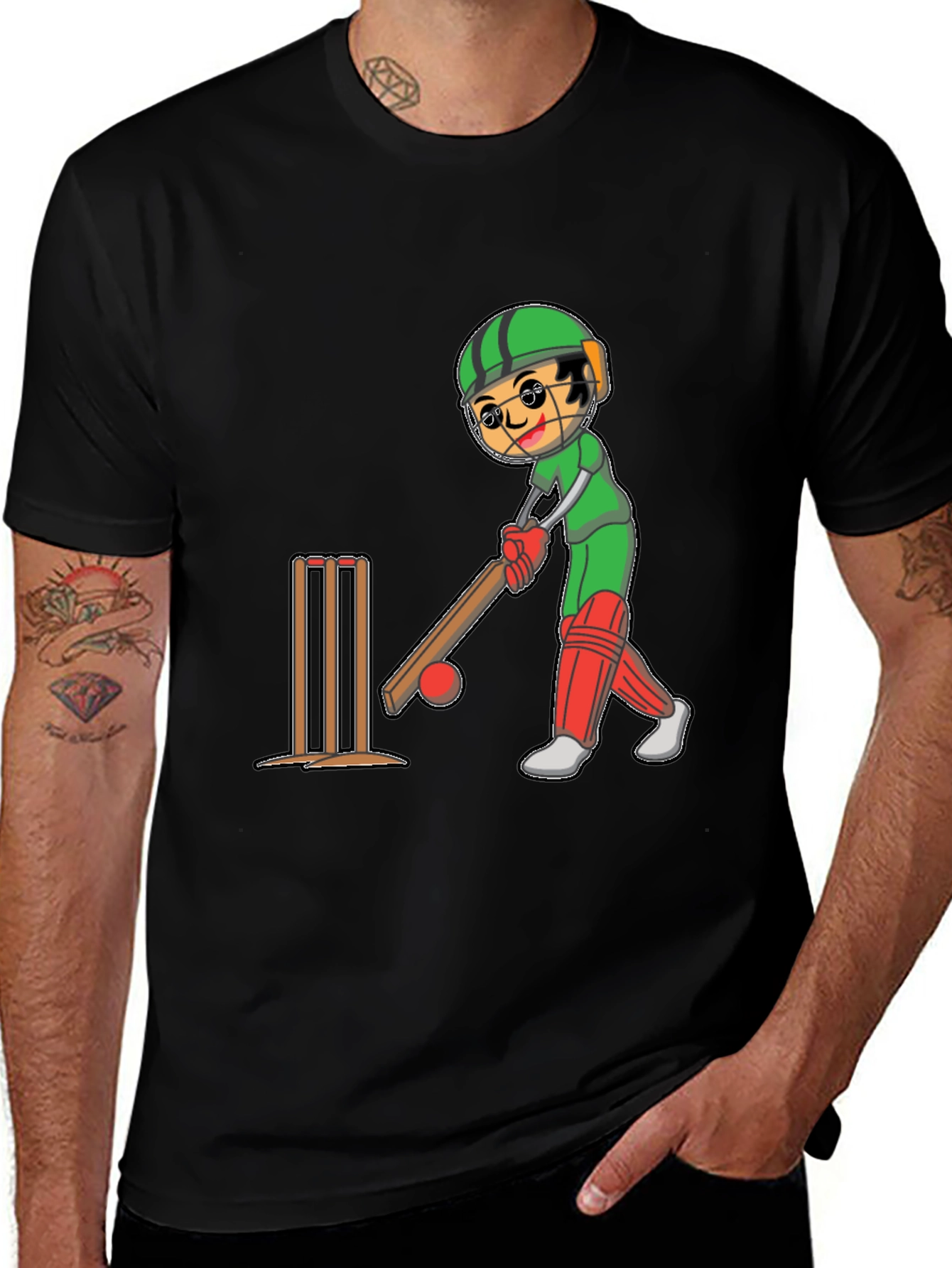 Cricket Player Cartoon Graphic Tee
