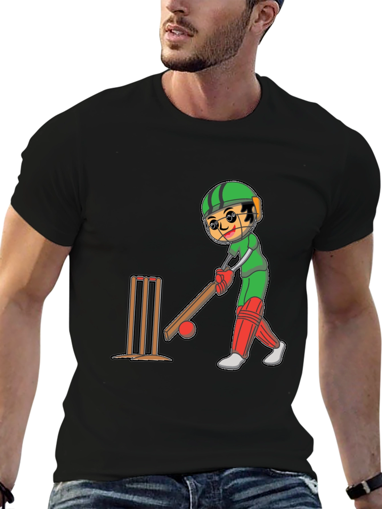 Cricket Player Cartoon Graphic Tee