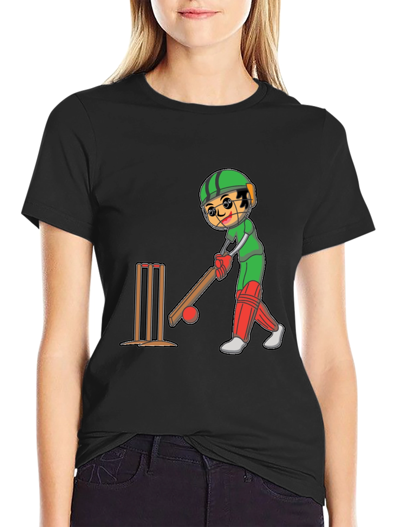 Cricket Player Cartoon Graphic Tee